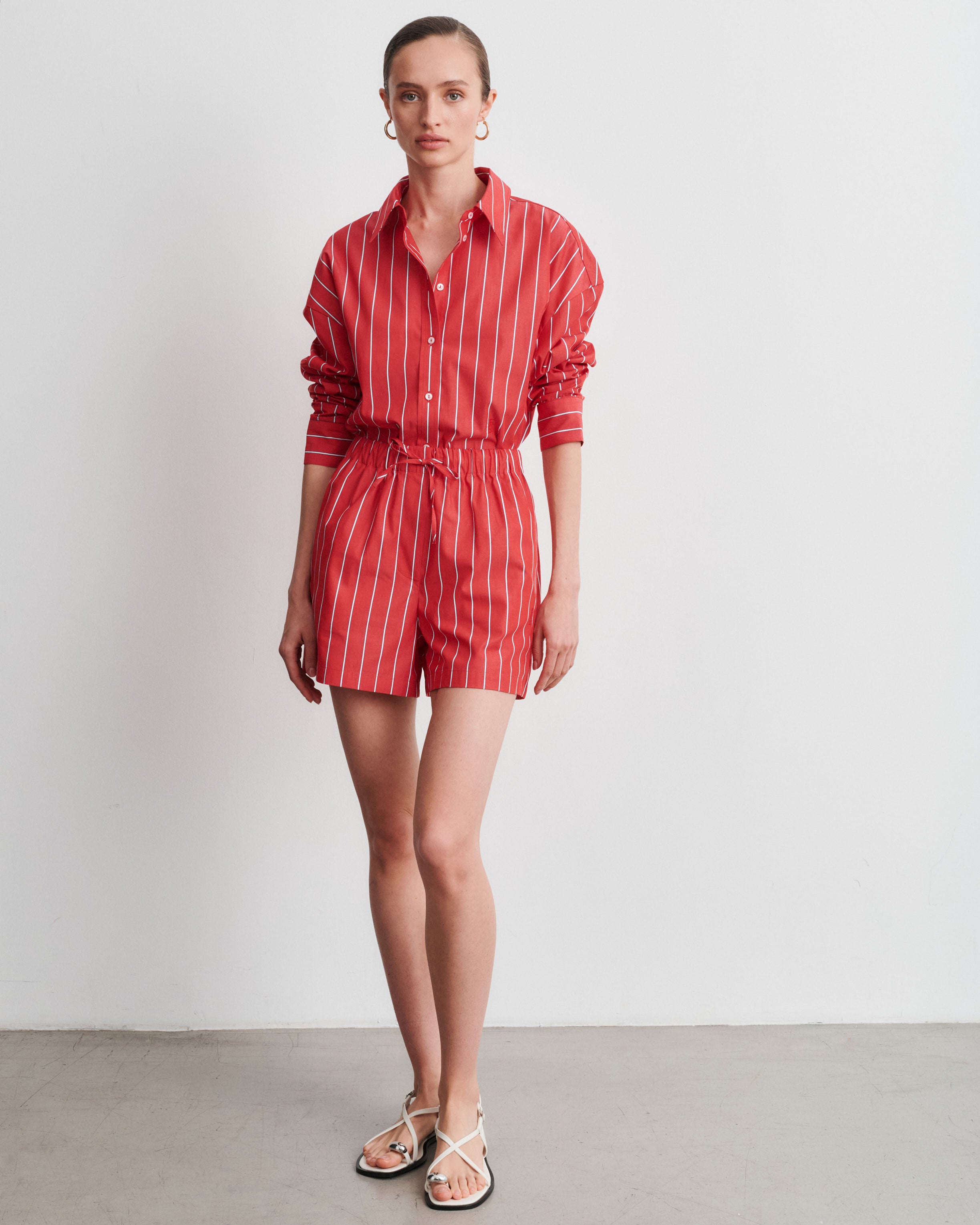 Alex Red Striped Cotton Poplin Shorts