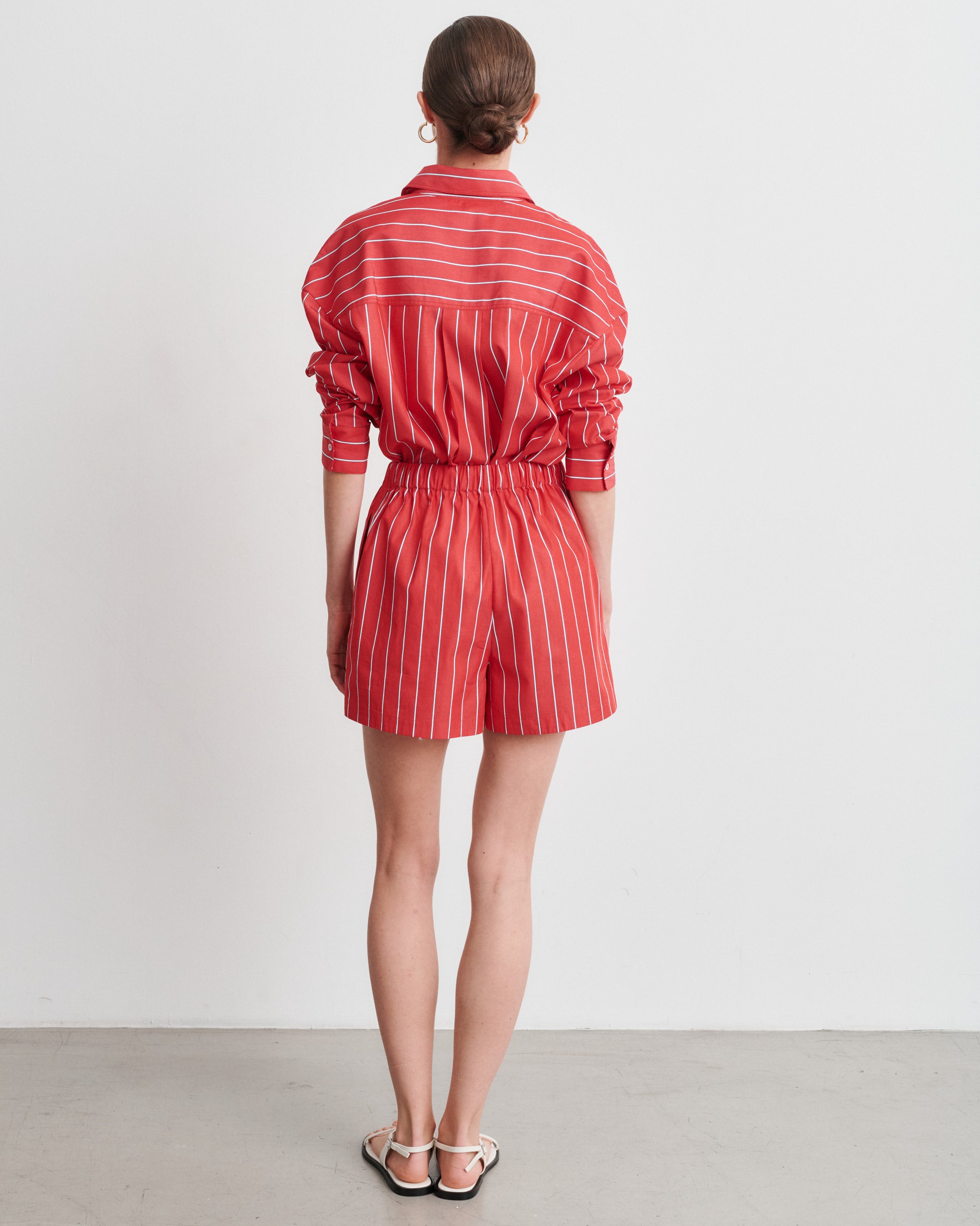 Alex Red Striped Cotton Poplin Shorts