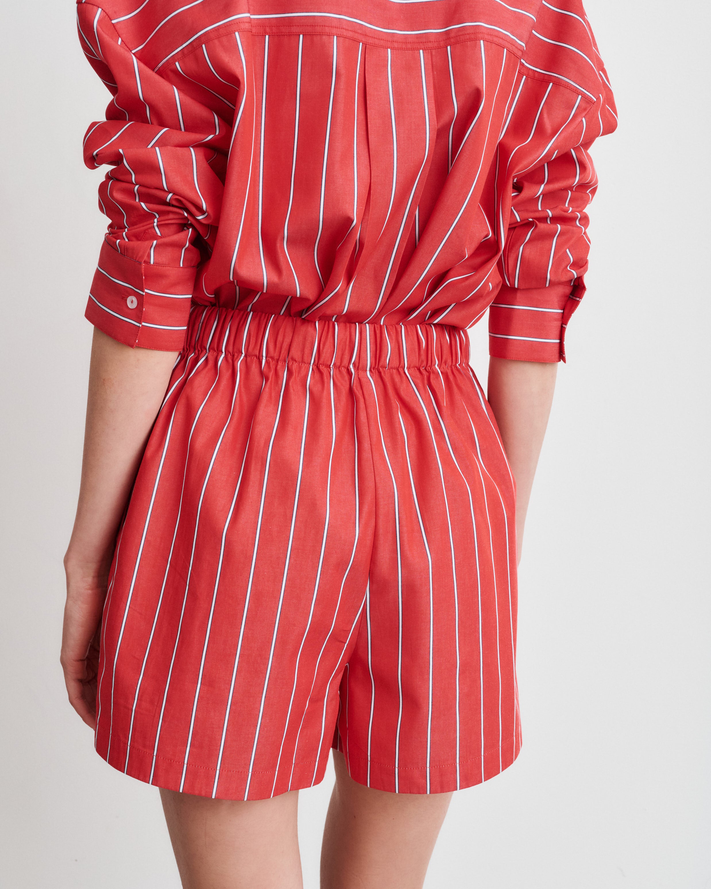 Alex Red Striped Cotton Poplin Shorts