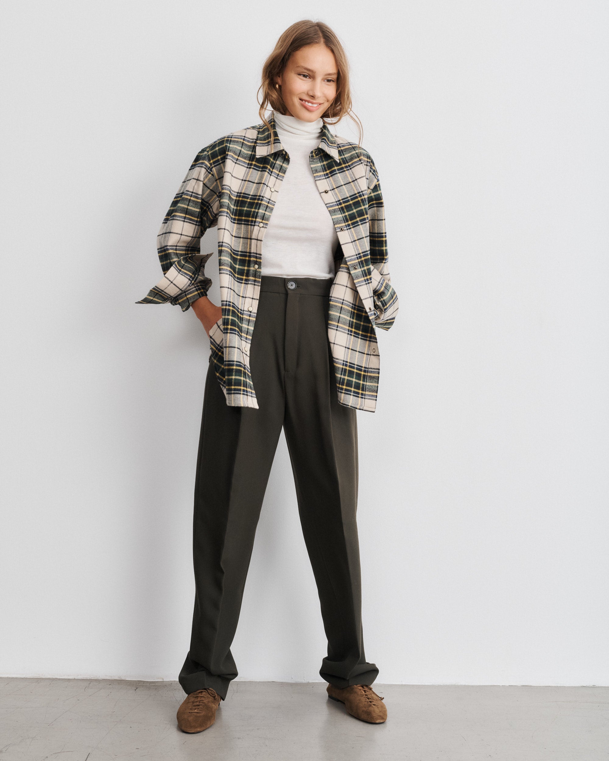 Zoey Yellow Tartan Cotton Flannel Overshirt