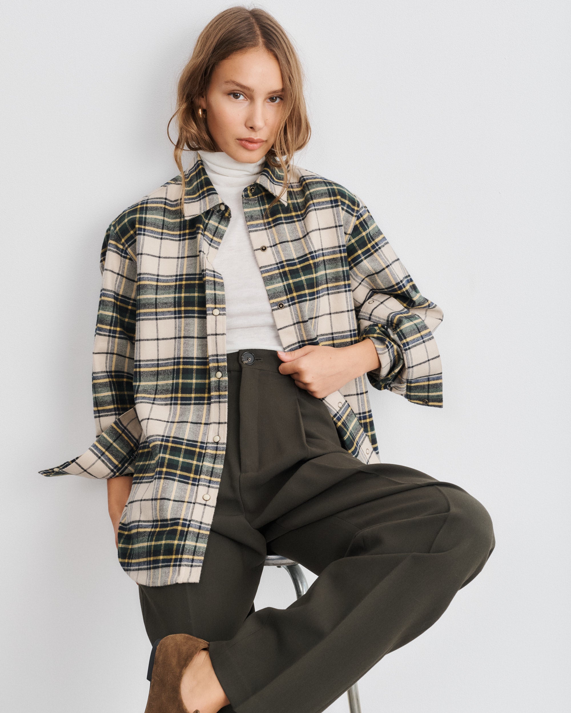 Zoey Yellow Tartan Cotton Flannel Overshirt