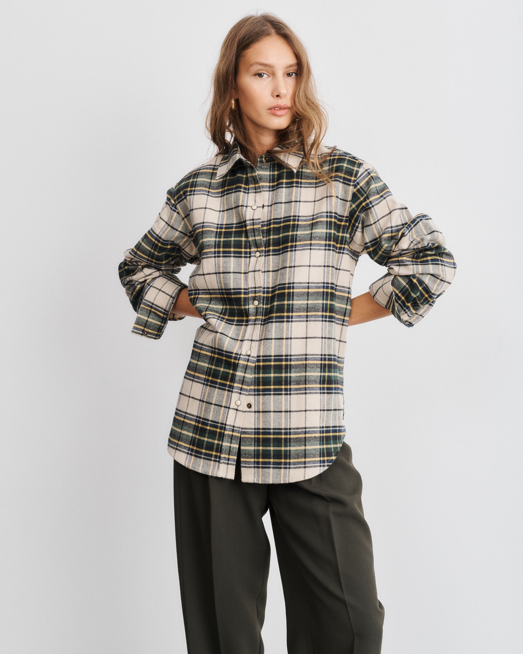 Zoey Yellow Tartan Cotton Flannel Overshirt