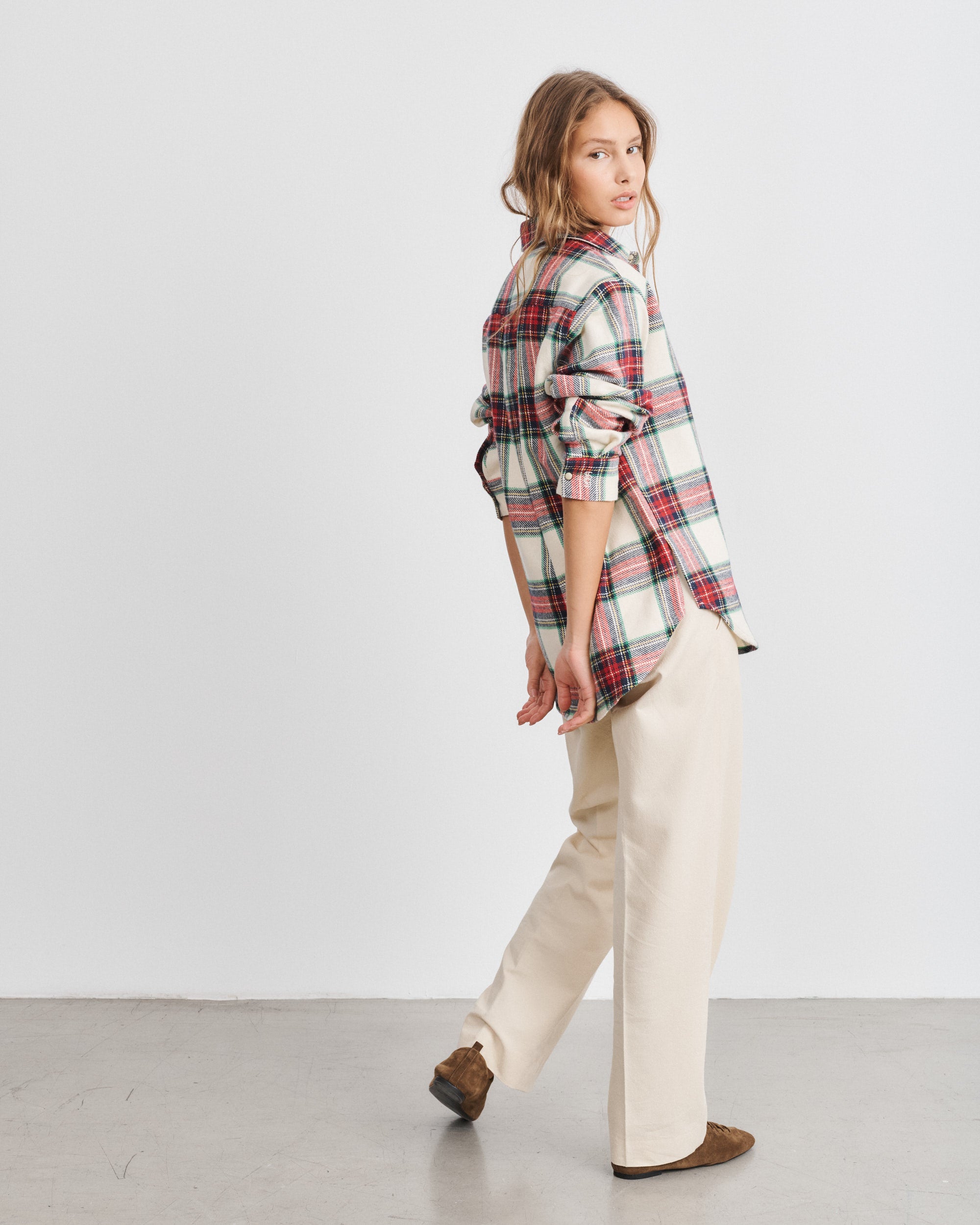Zoey Red Tartan Cotton Flannel Overshirt