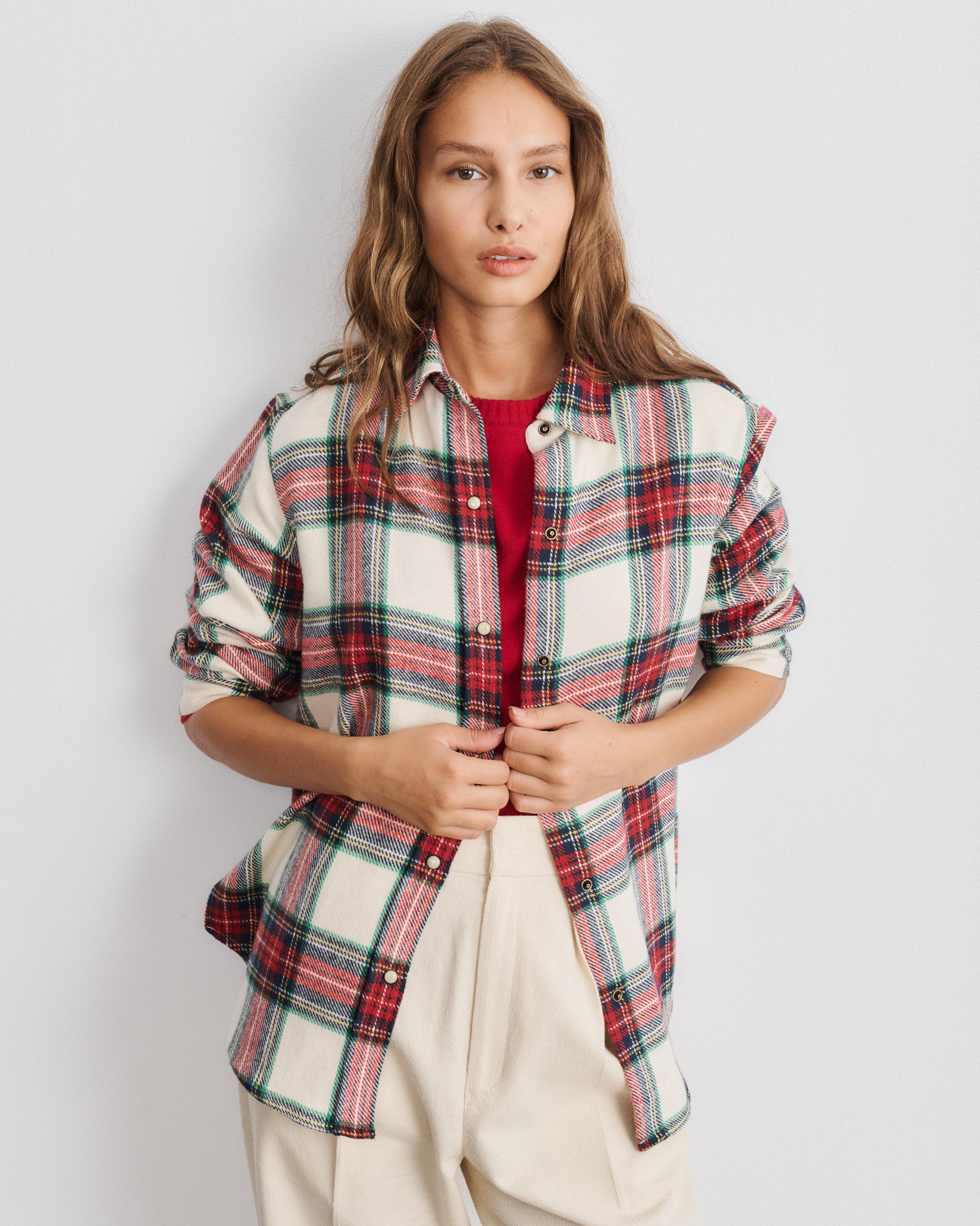 Zoey Red Tartan Cotton Flannel Overshirt