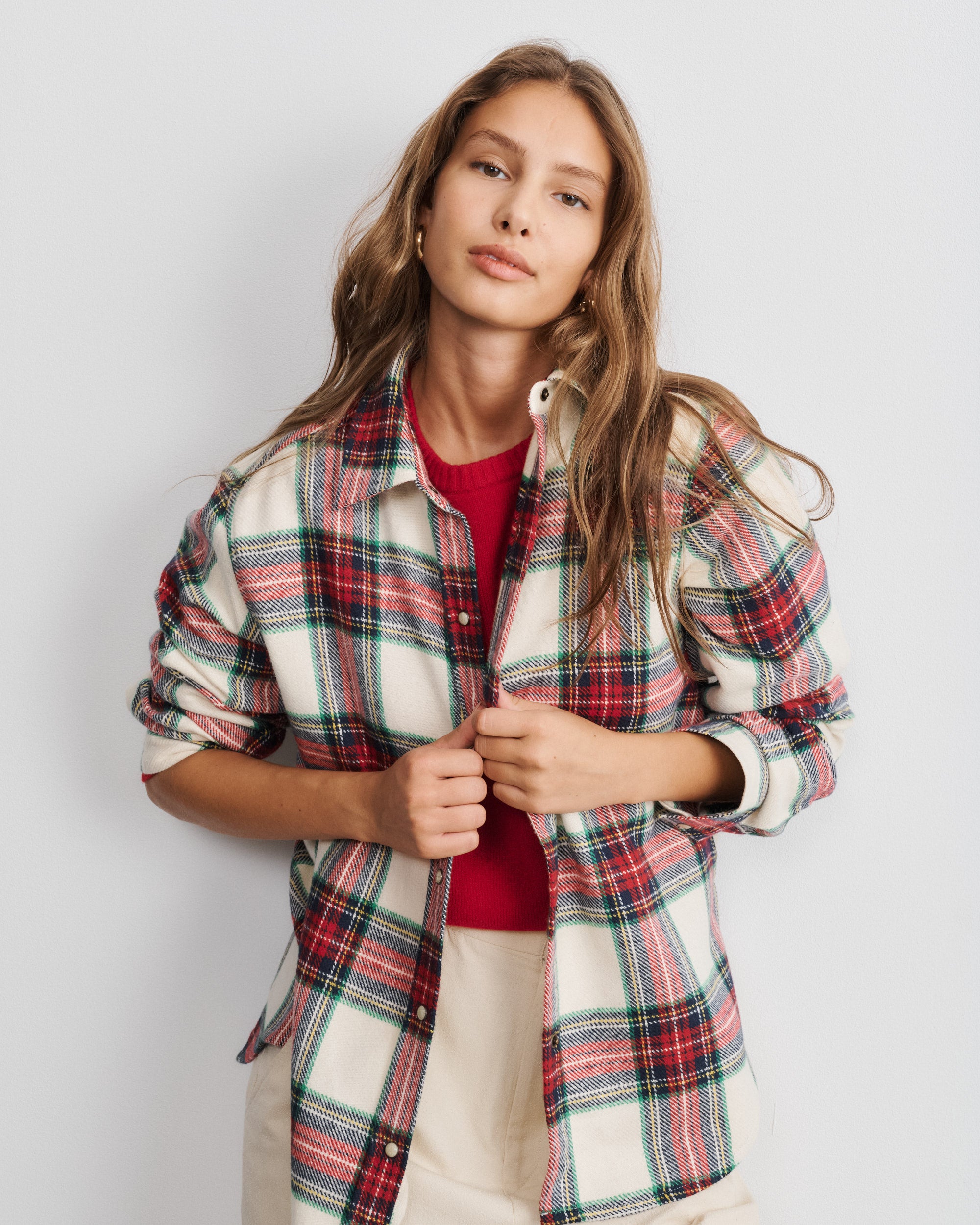 Zoey Red Tartan Cotton Flannel Overshirt