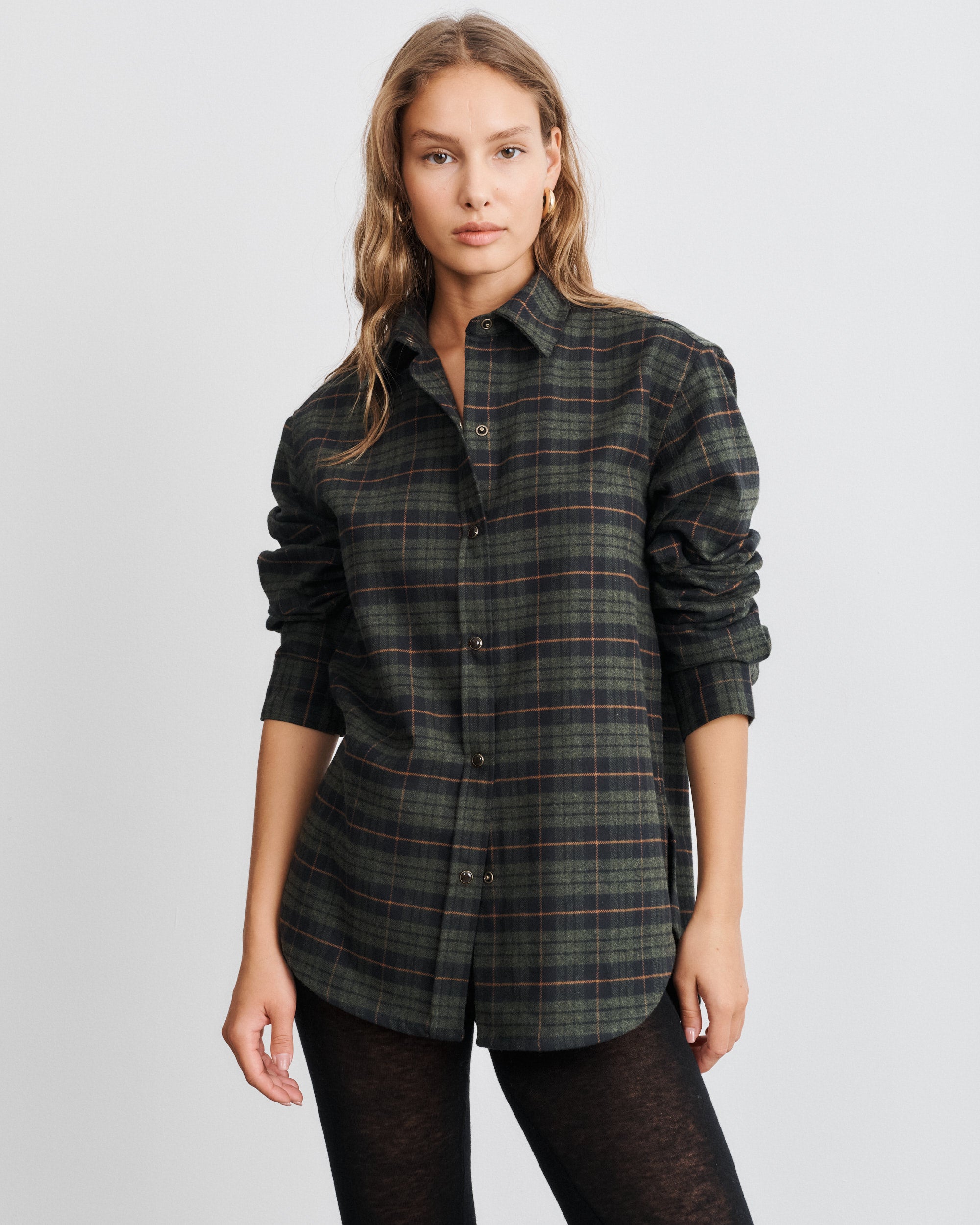 Zoey Fir Green Tartan Cotton Flannel Overshirt