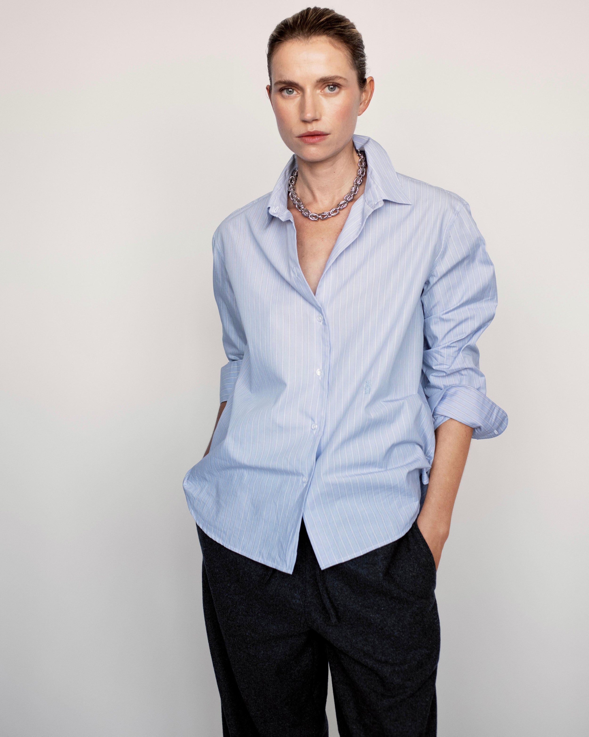 Chemise bleu ciel à rayures Esther