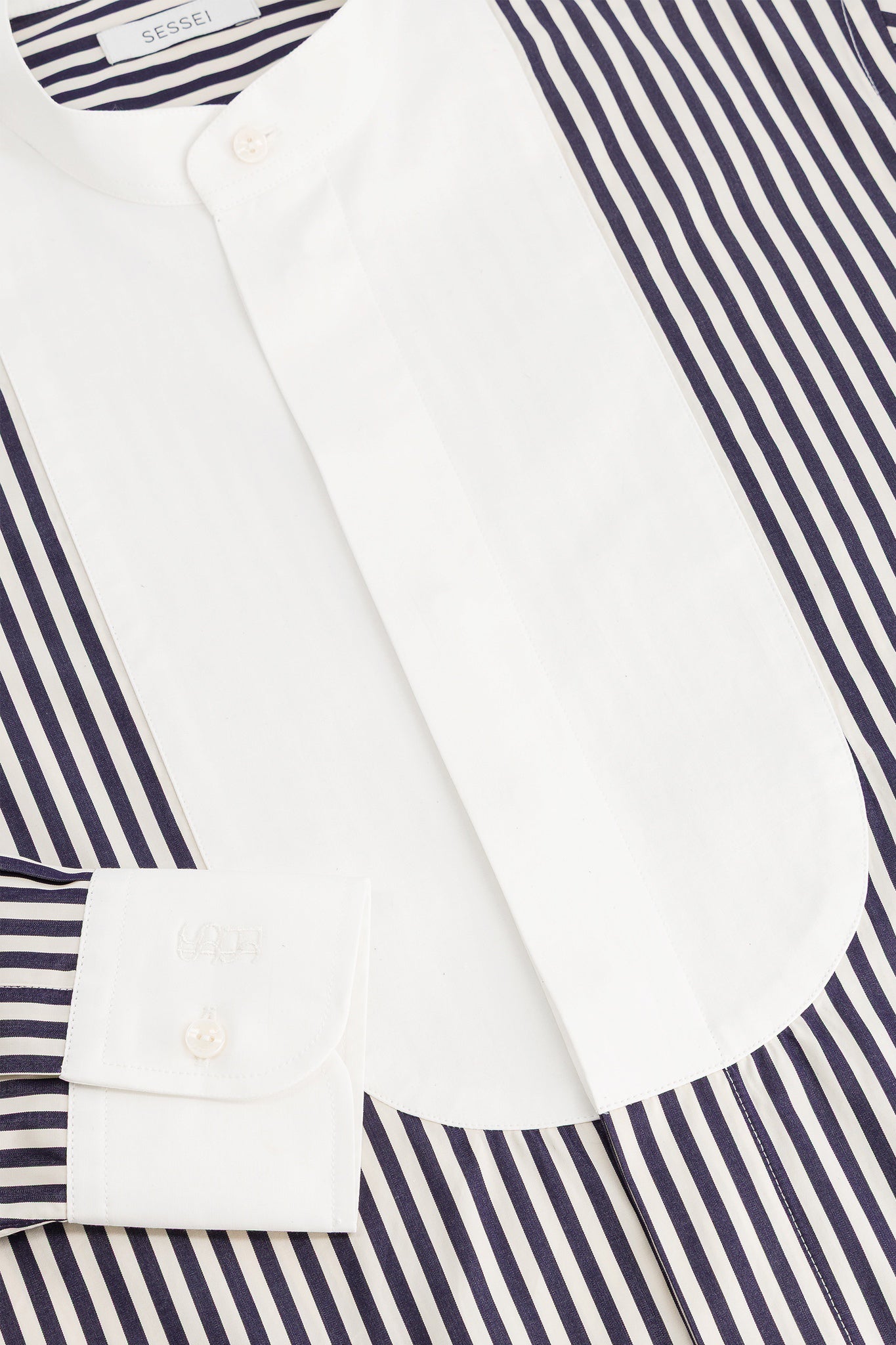 Gabi Navy Striped Shirt with Contrast Bib