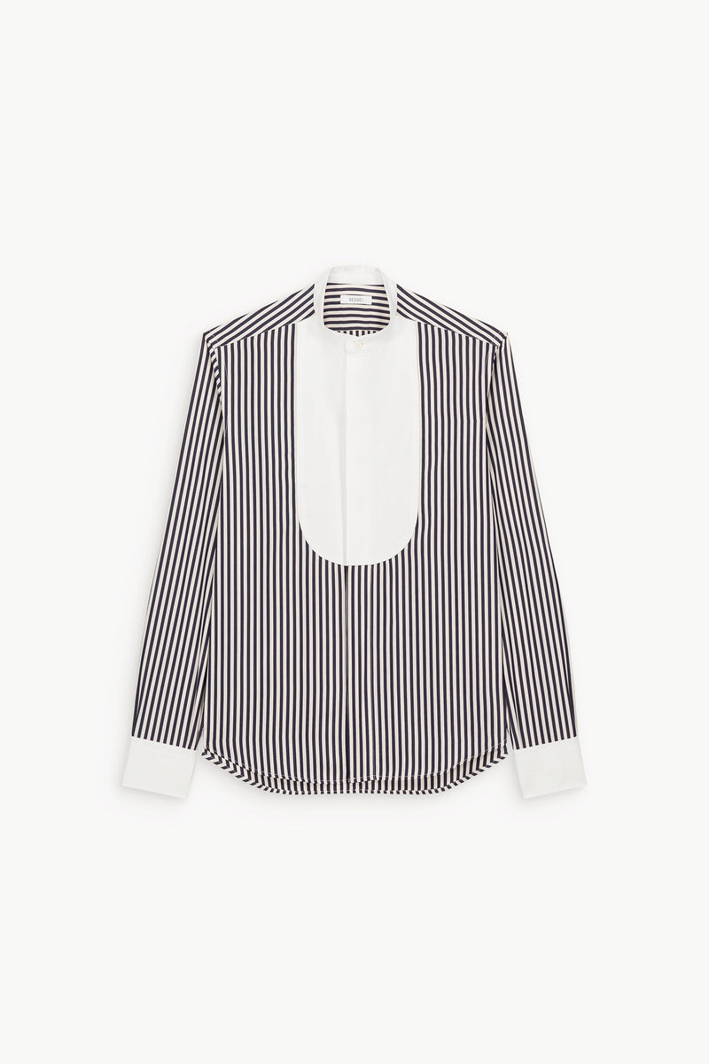 Chemise à rayures bleu marine à plastron Gabi