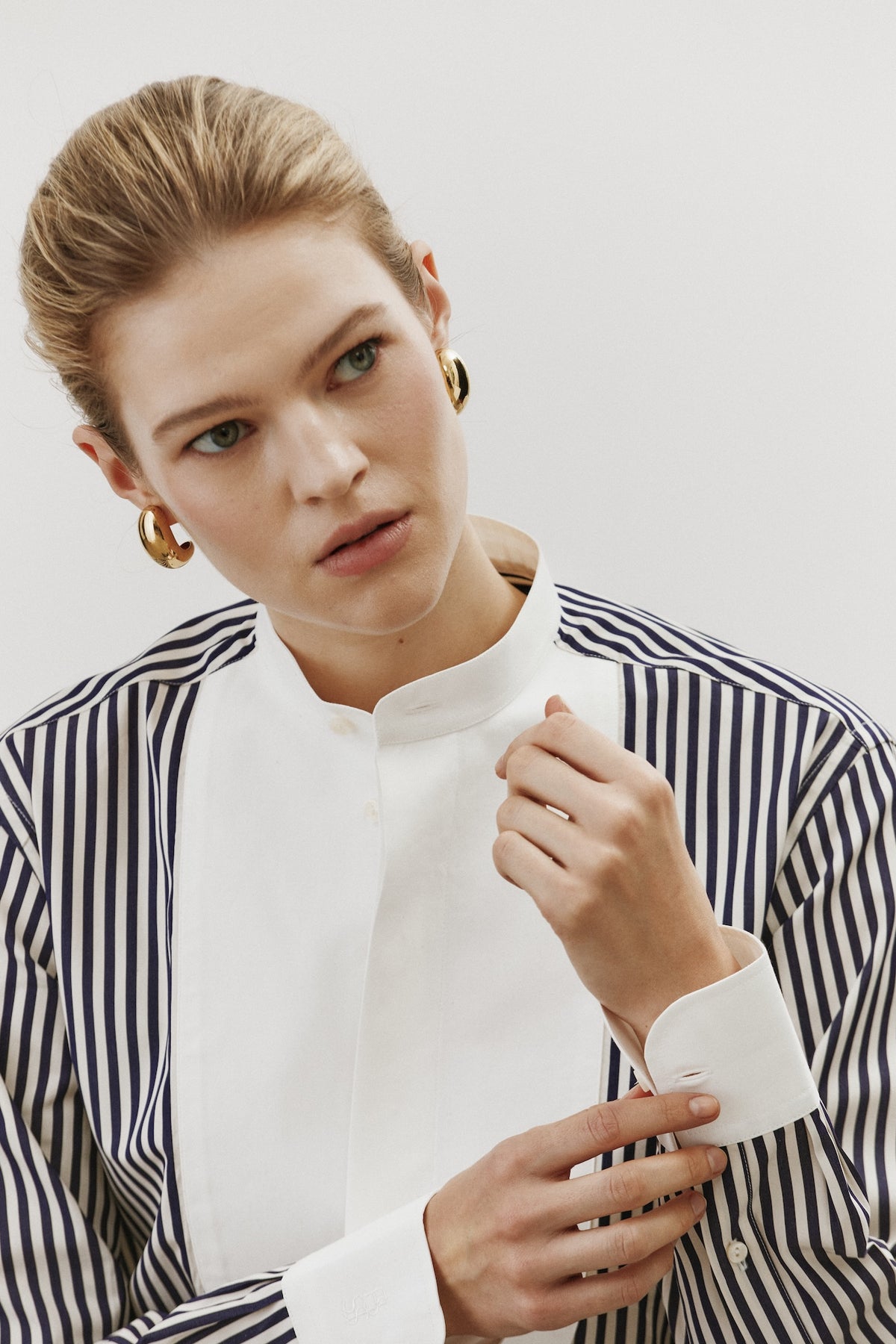 Gabi Navy Striped Shirt with Contrast Bib