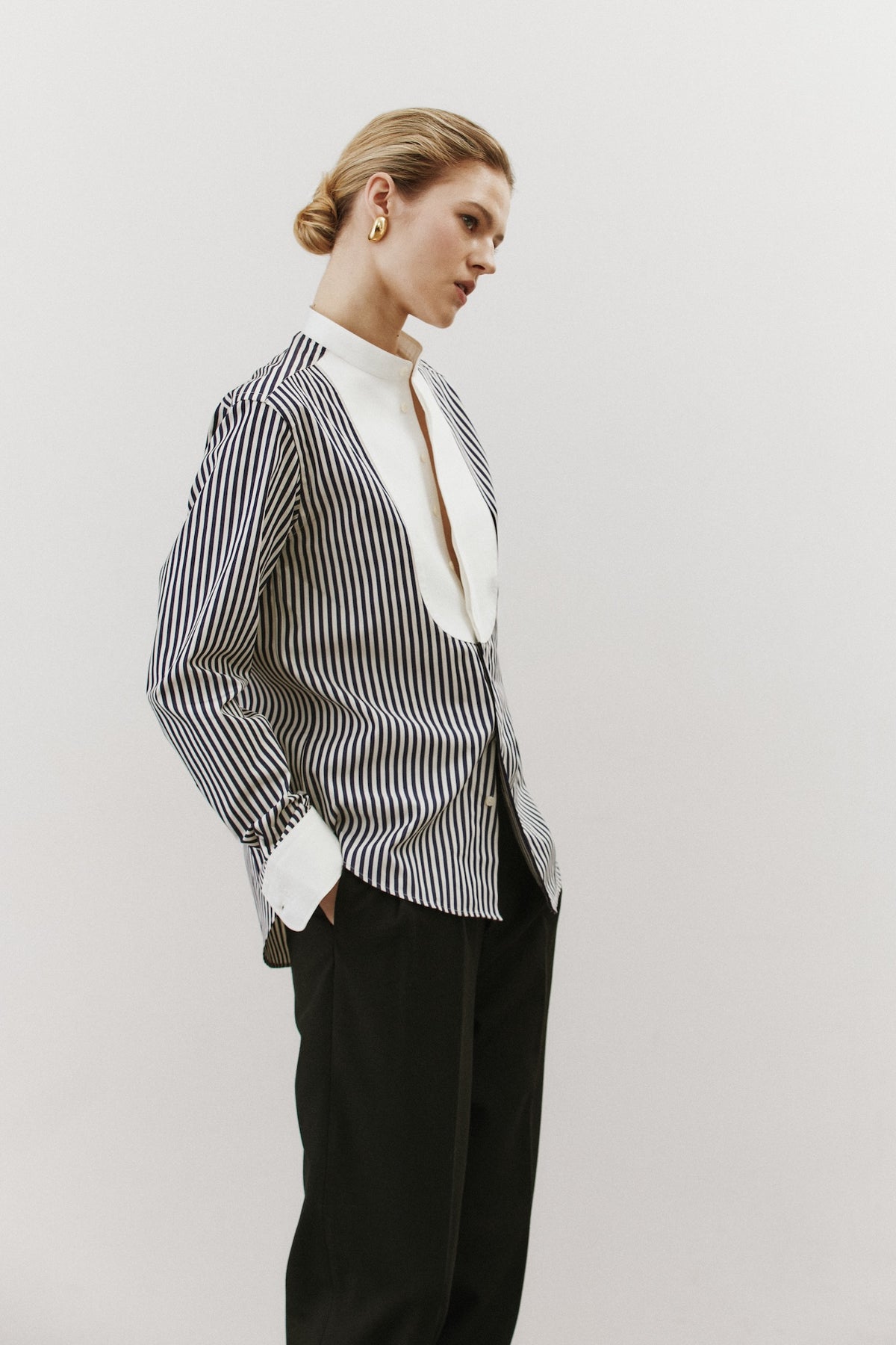 Gabi Navy Striped Shirt with Contrast Bib