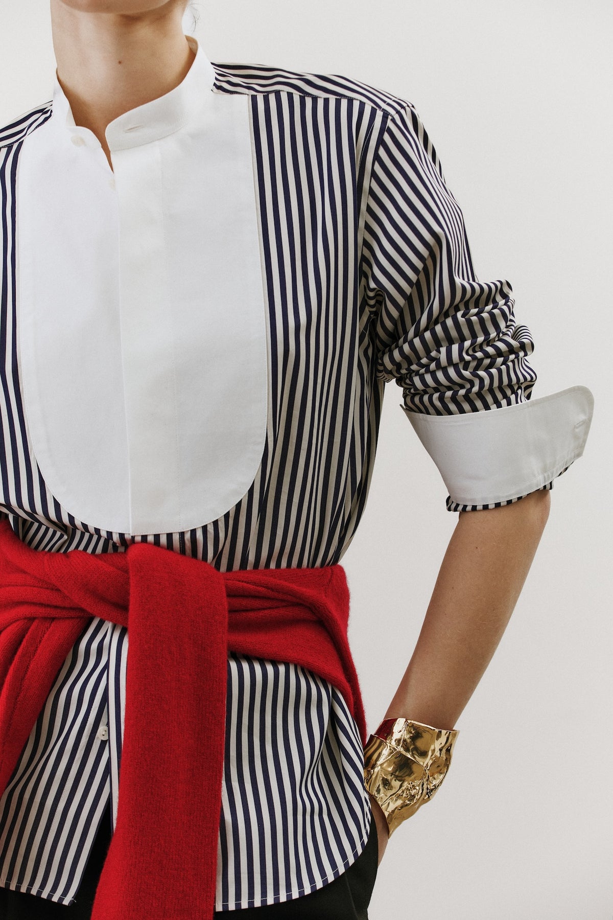 Gabi Navy Striped Shirt with Contrast Bib