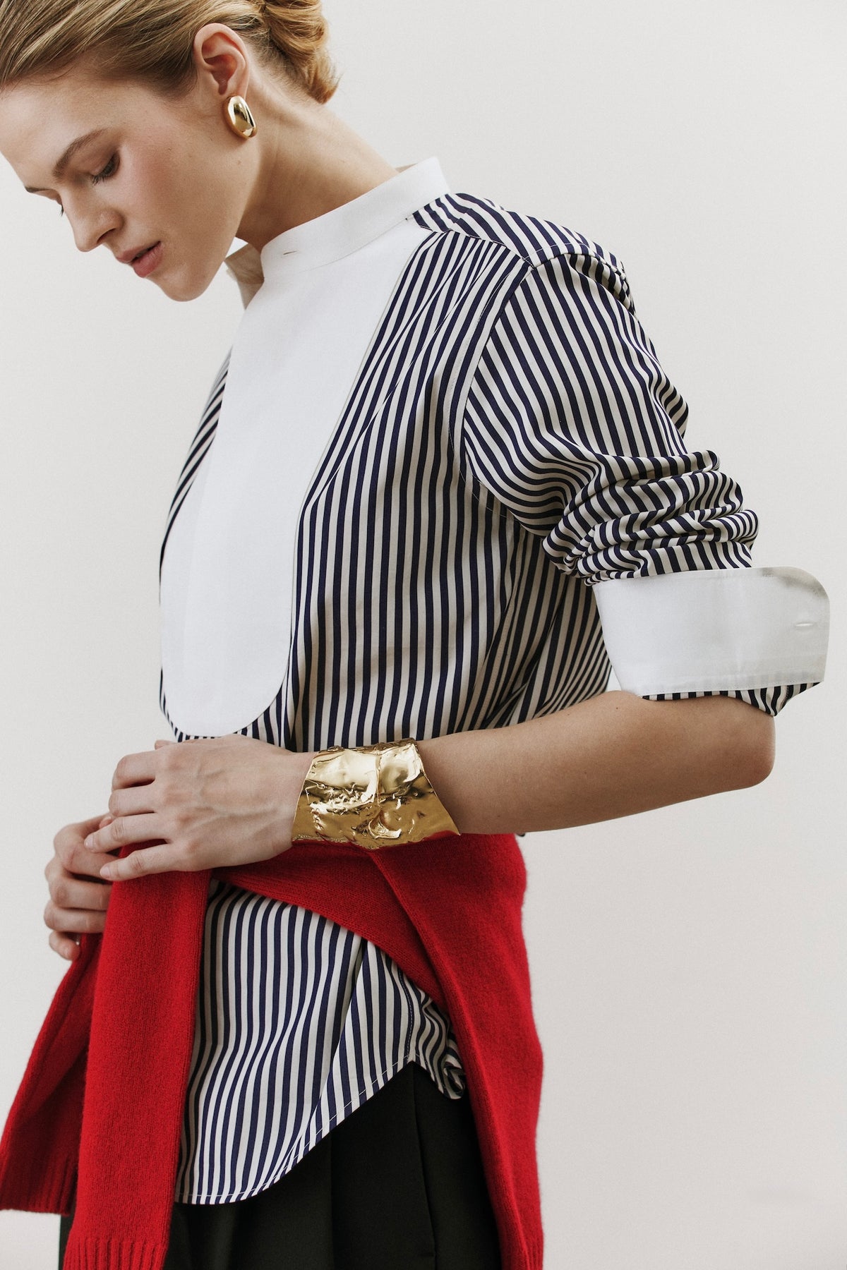Gabi Navy Striped Shirt with Contrast Bib