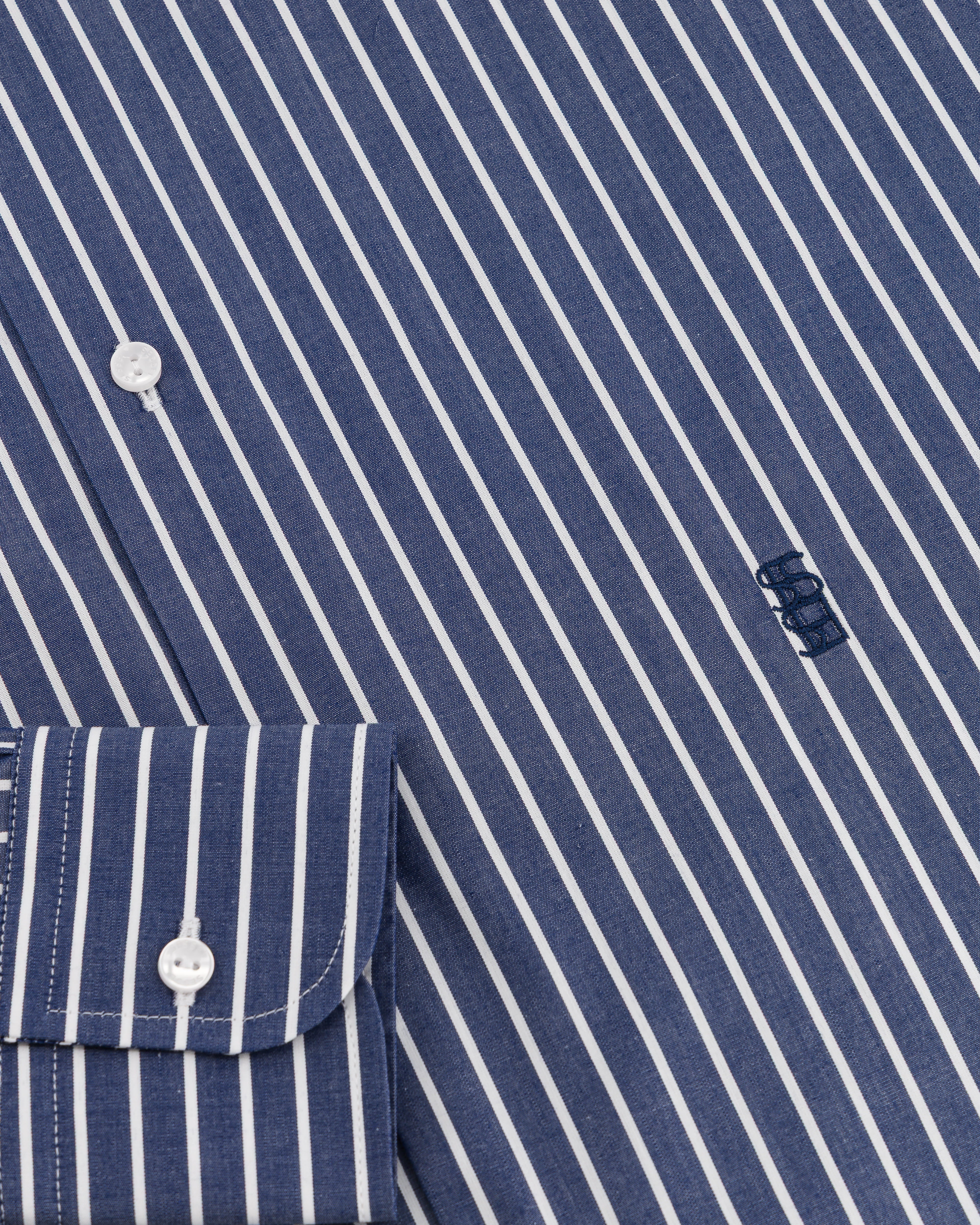  Chemise unisex en popeline de coton à rayure bleu marine Leo