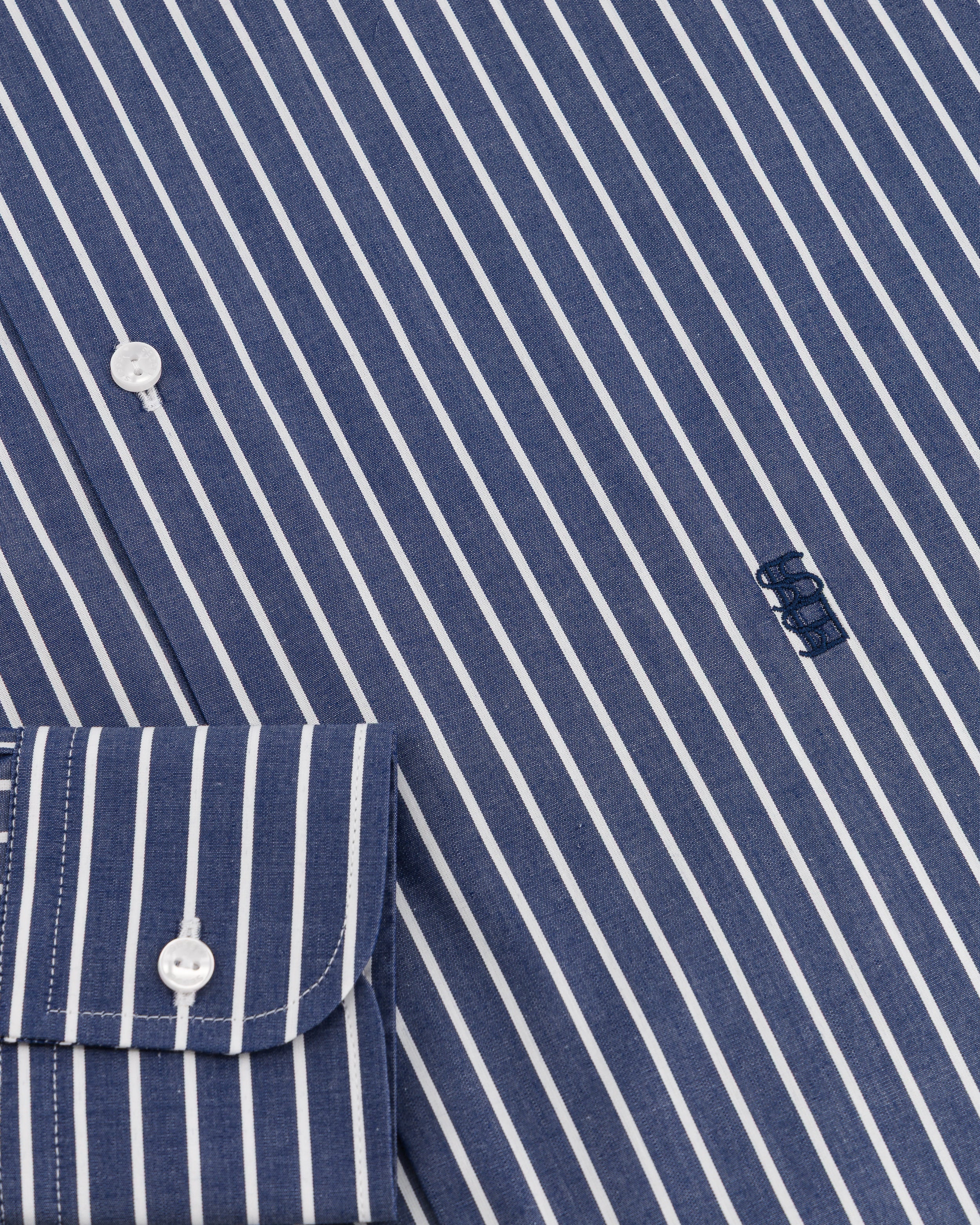 Leo Navy Striped Cotton Poplin Unisex Shirt