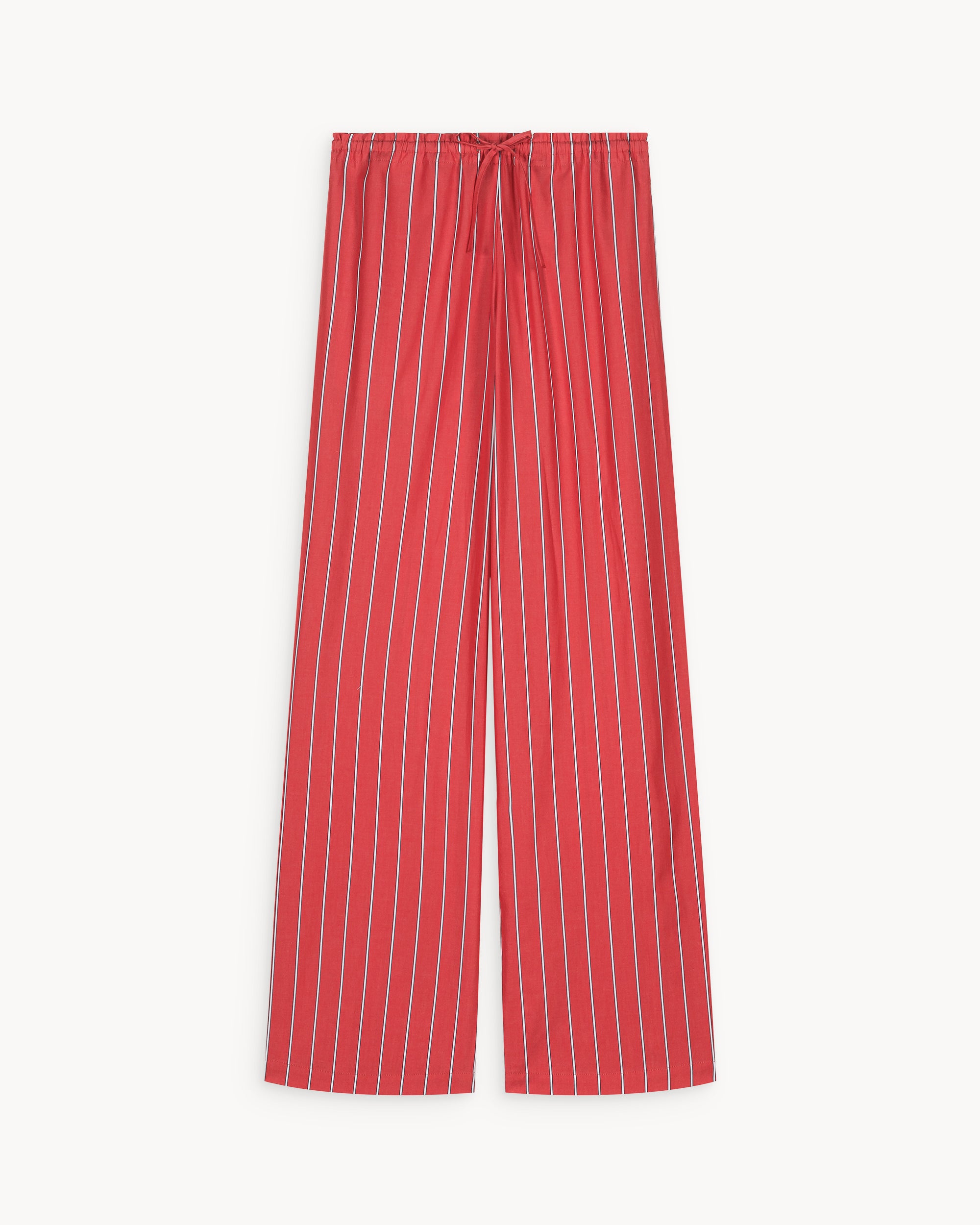  Pantalon en popeline de coton à rayures rouges Lou
