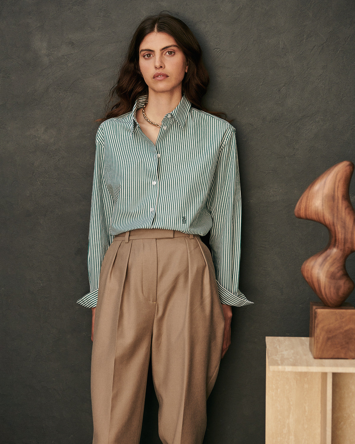 Chemise en popeline de coton à rayures vertes