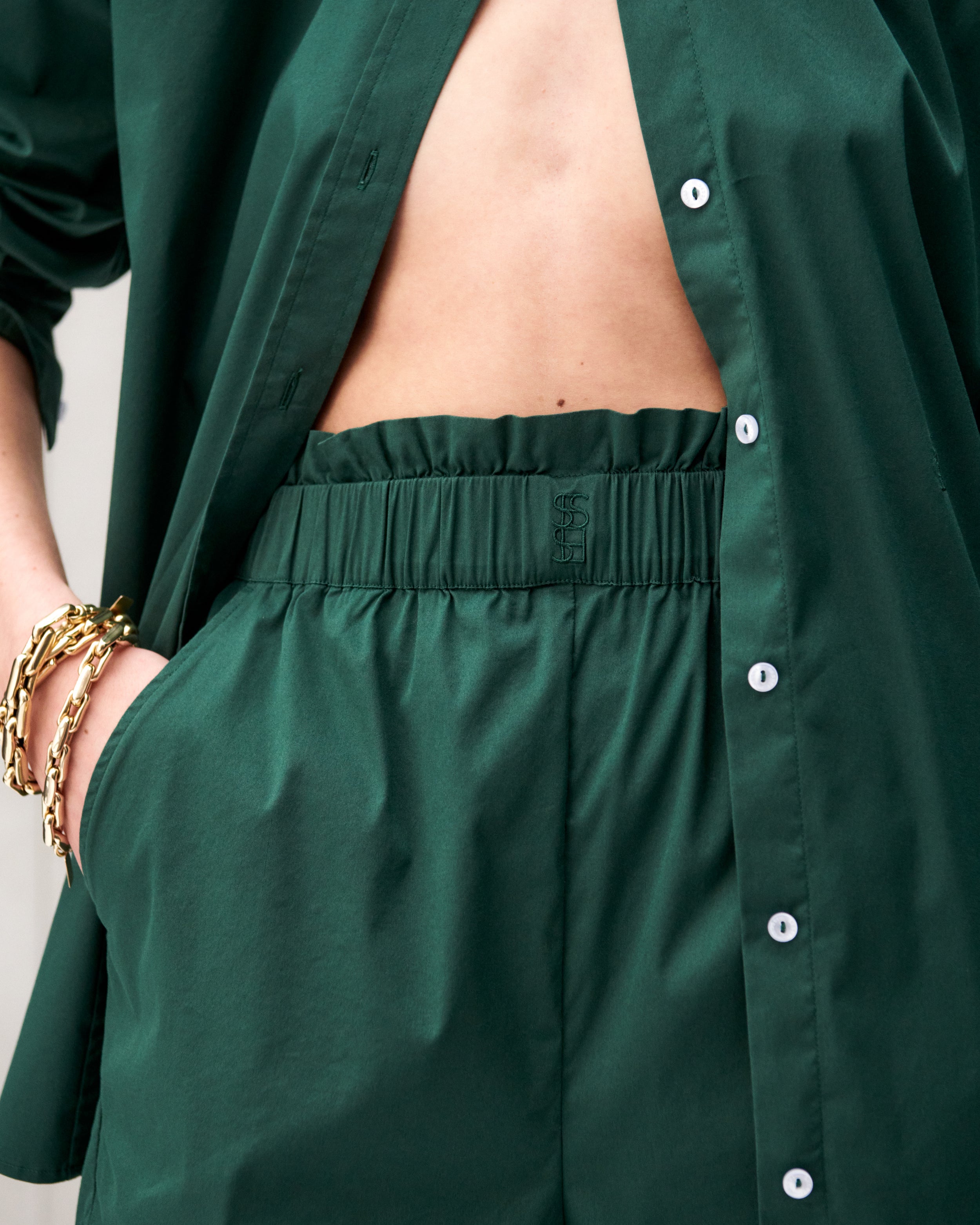 Short en popeline de coton vert sapi