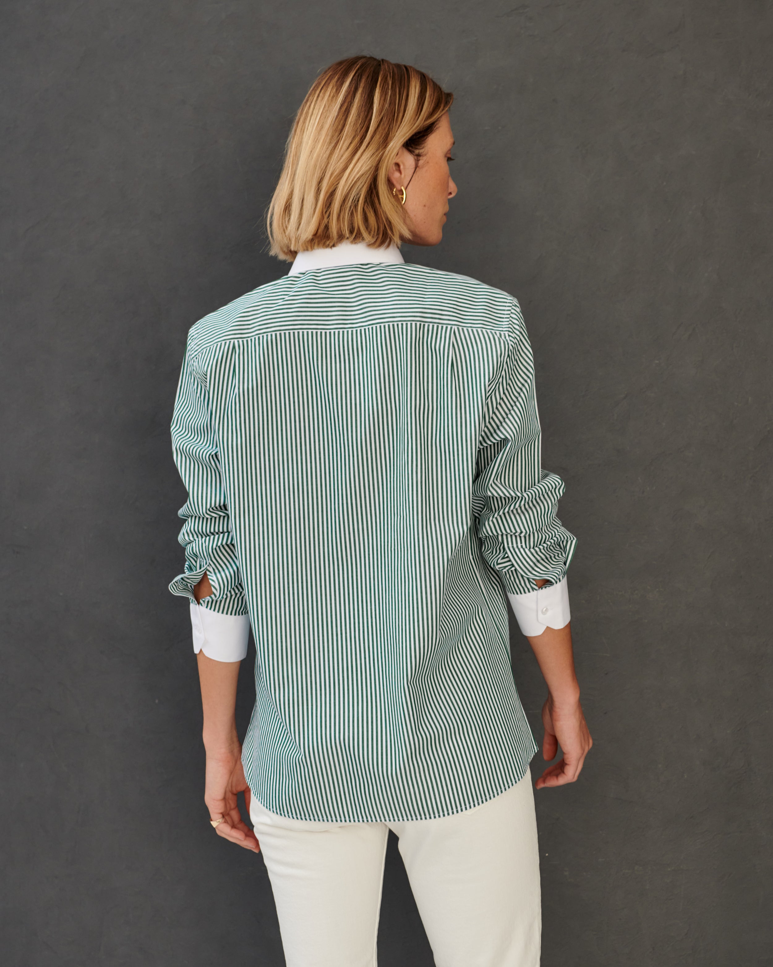 Chemise boyfriend en popeline de coton à rayures vertes