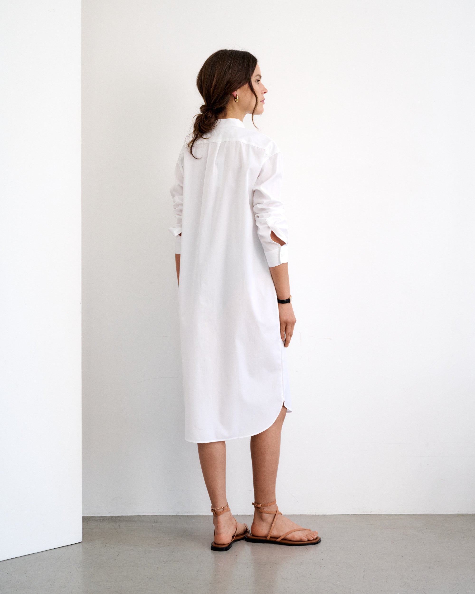 Chloe White Cotton Poplin Shirt Dress with Bib 