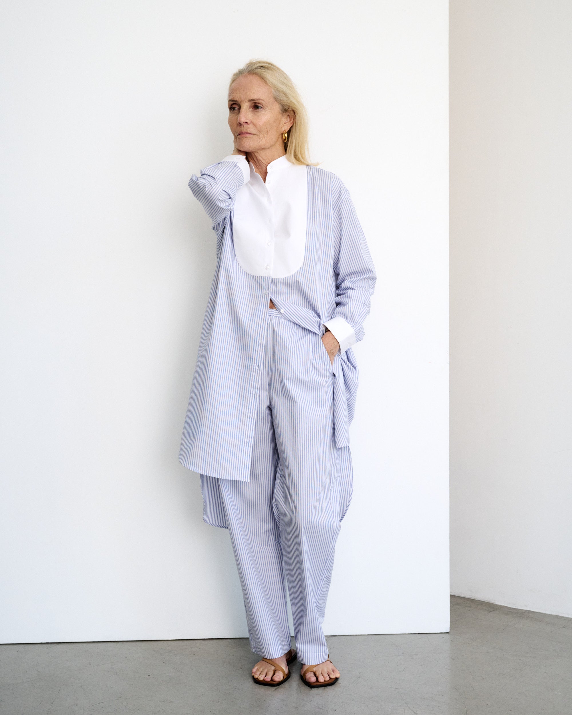 Andrea Blue Striped Cotton Poplin Pants