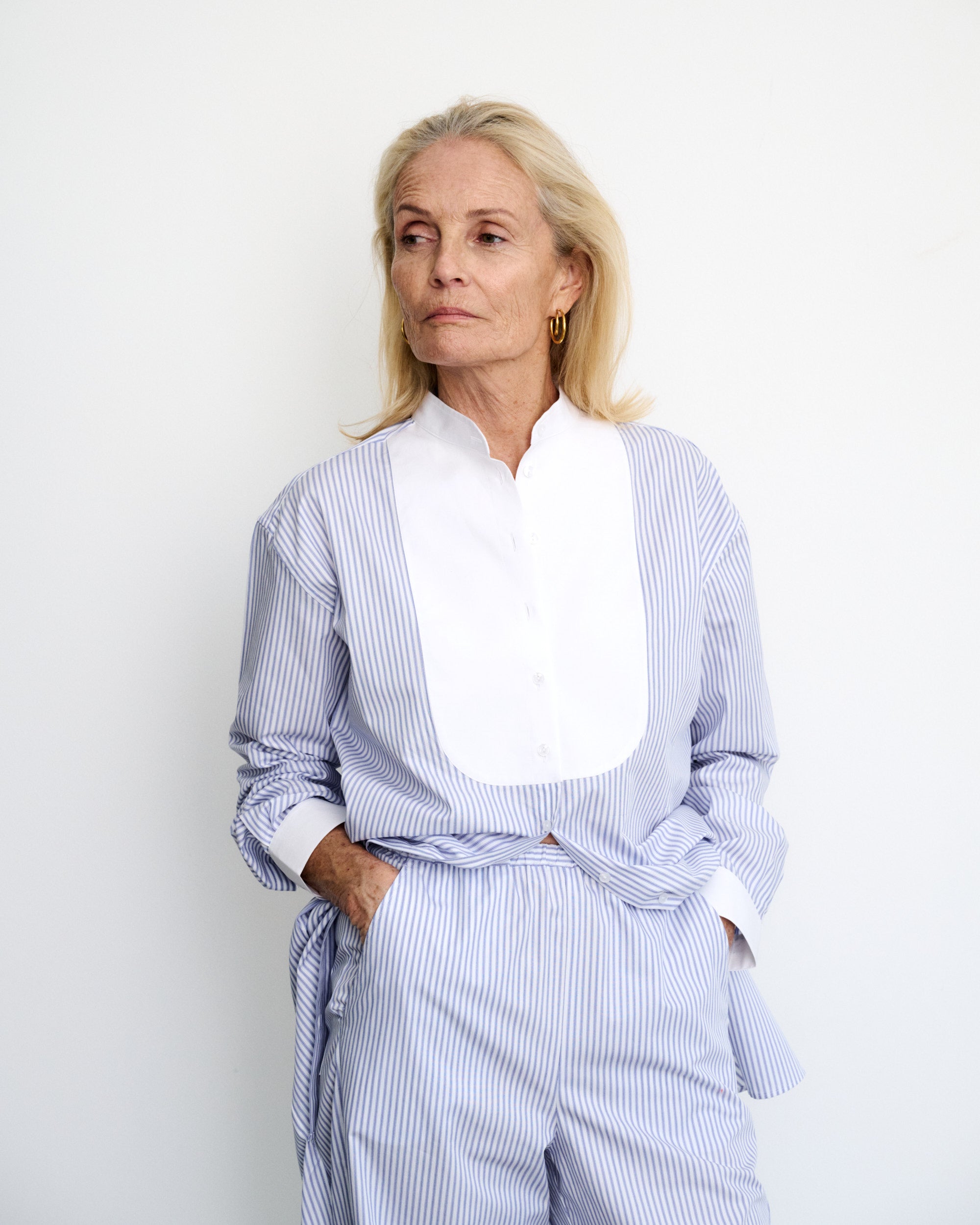 Andrea Blue Striped Cotton Poplin Pants