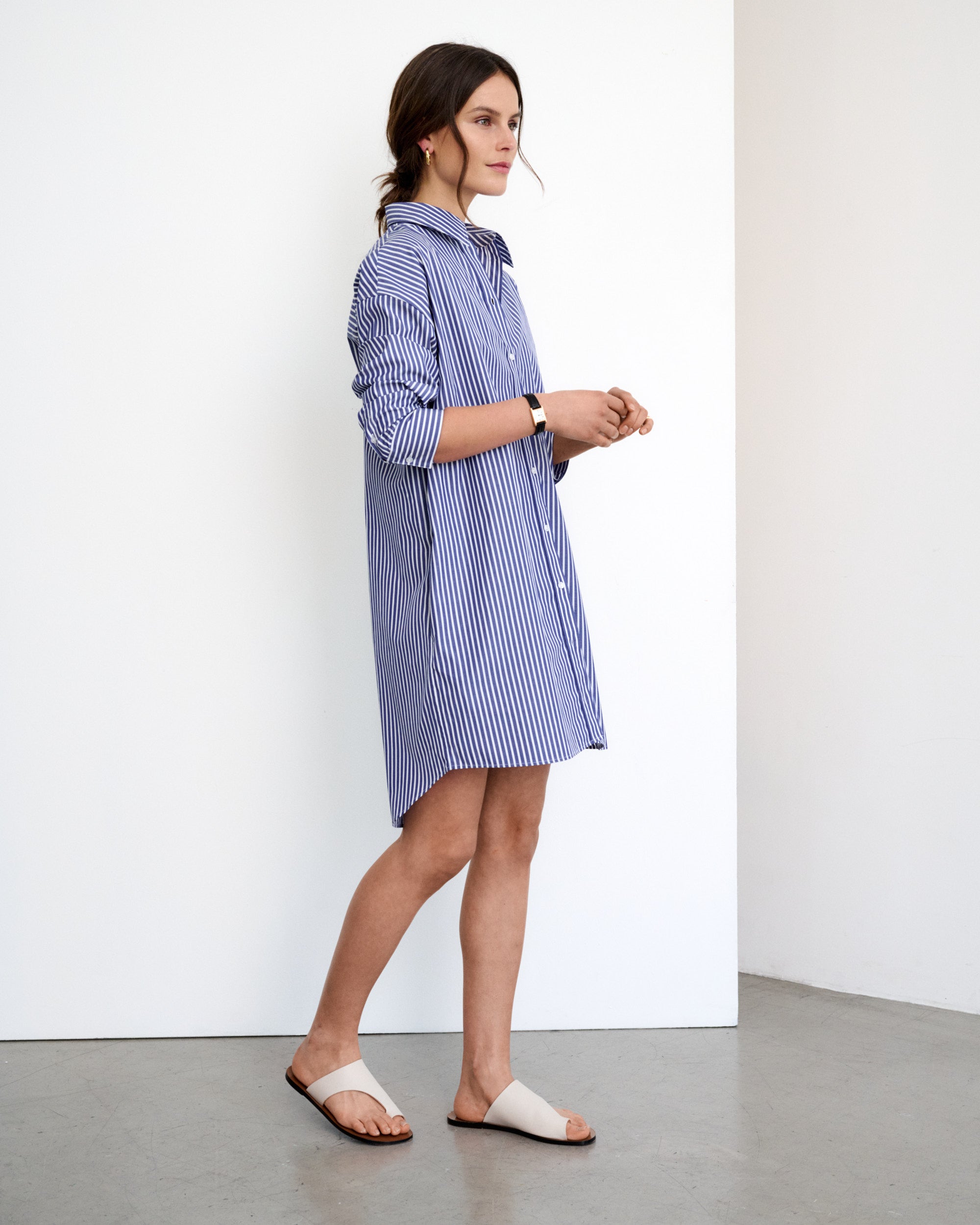  Robe chemise oversize à rayures bleu marine Gabriella