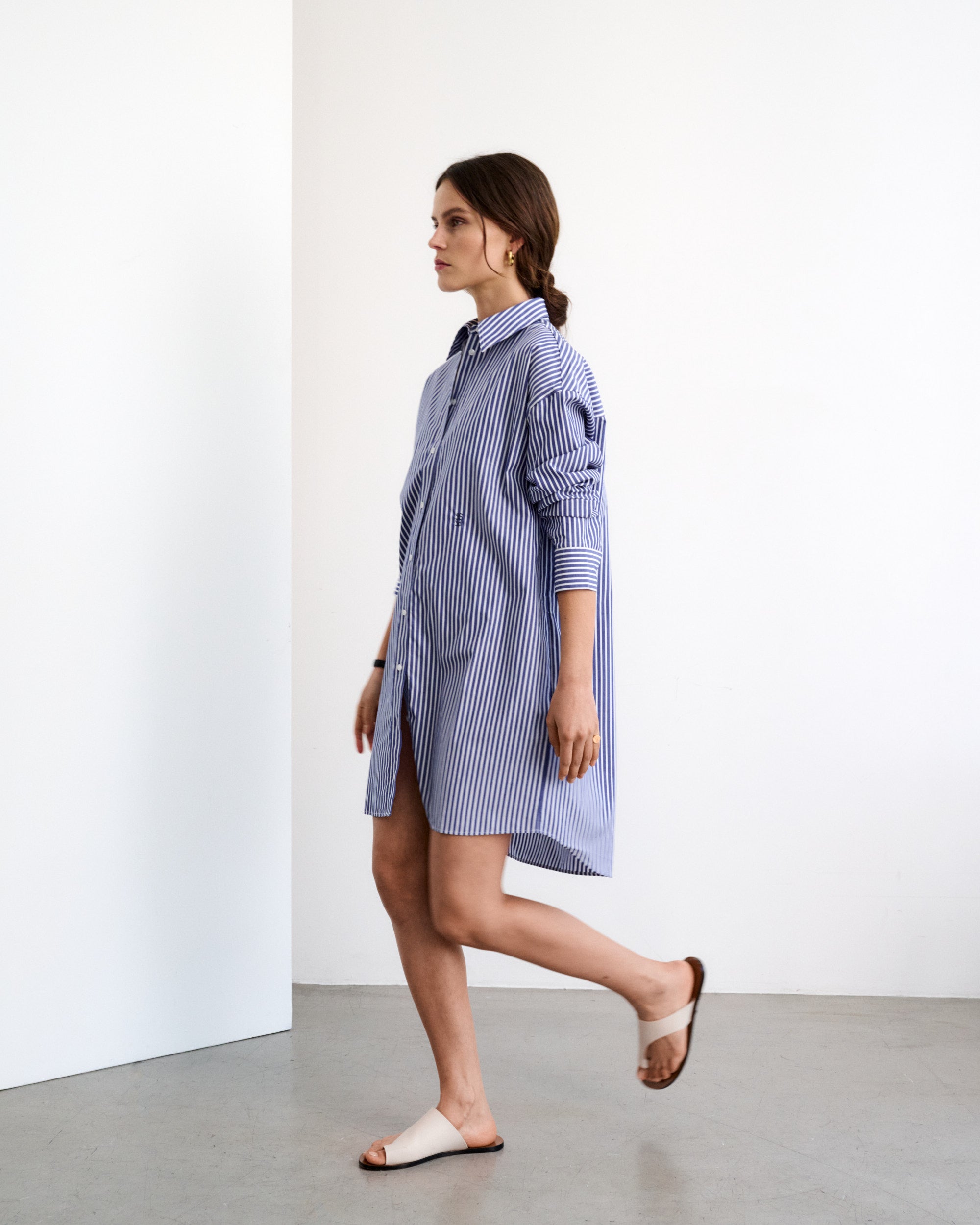 Gabriella Navy Striped Oversized Shirt Dress 