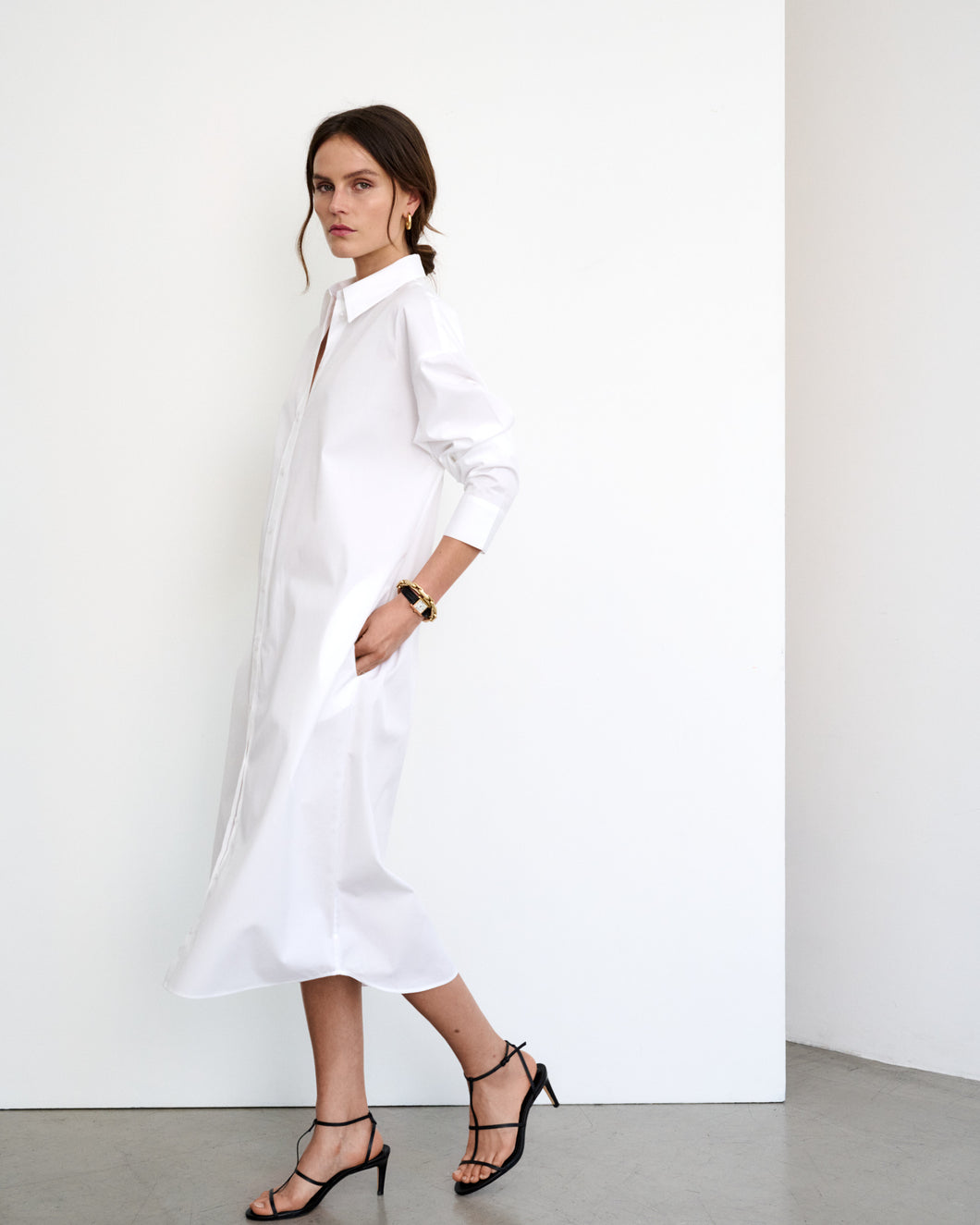 Robe chemise oversize en popeline de coton blanche Kate