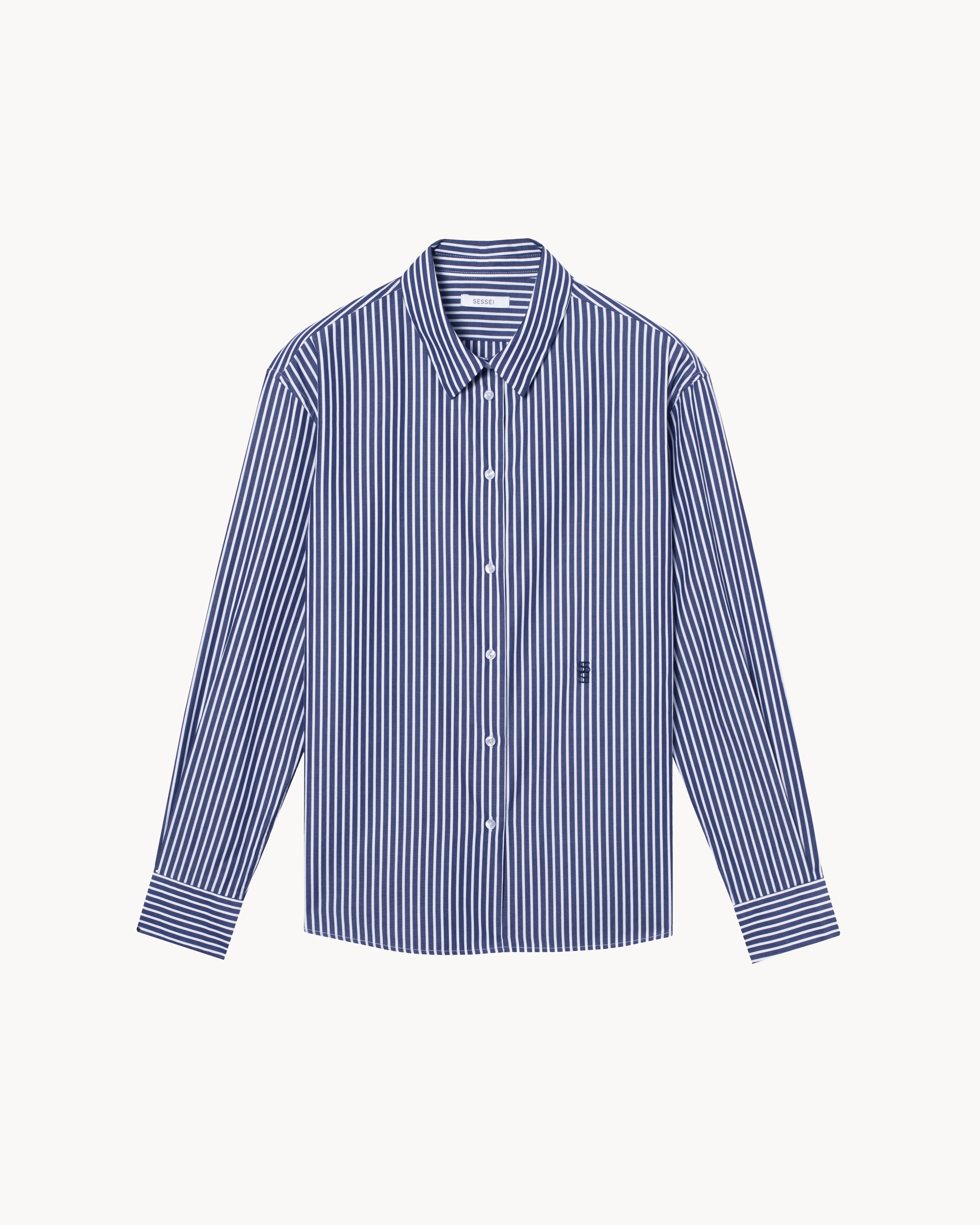 Chemise en popeline de coton à rayures bleu marine