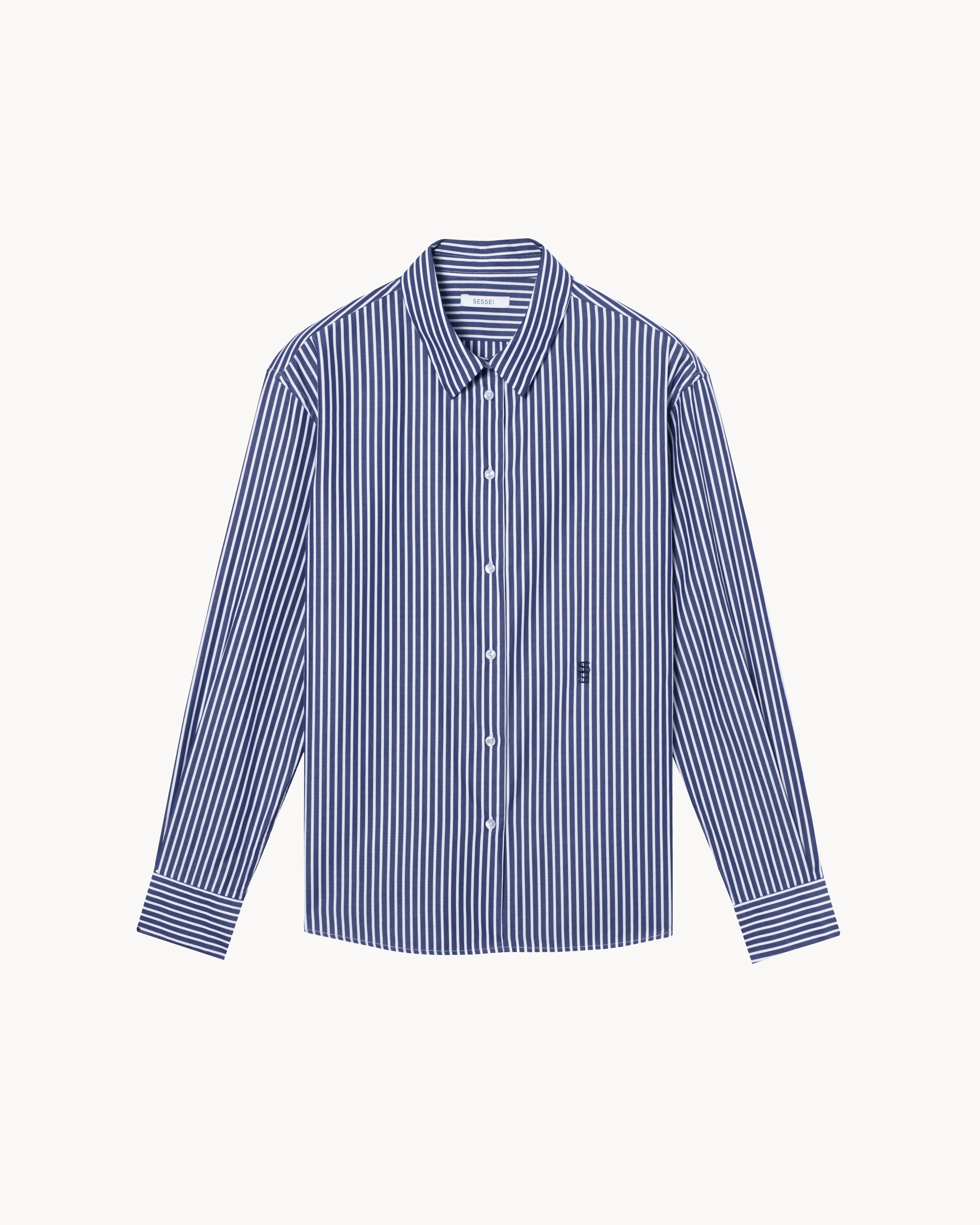  Chemise en popeline de coton à rayures bleu marine