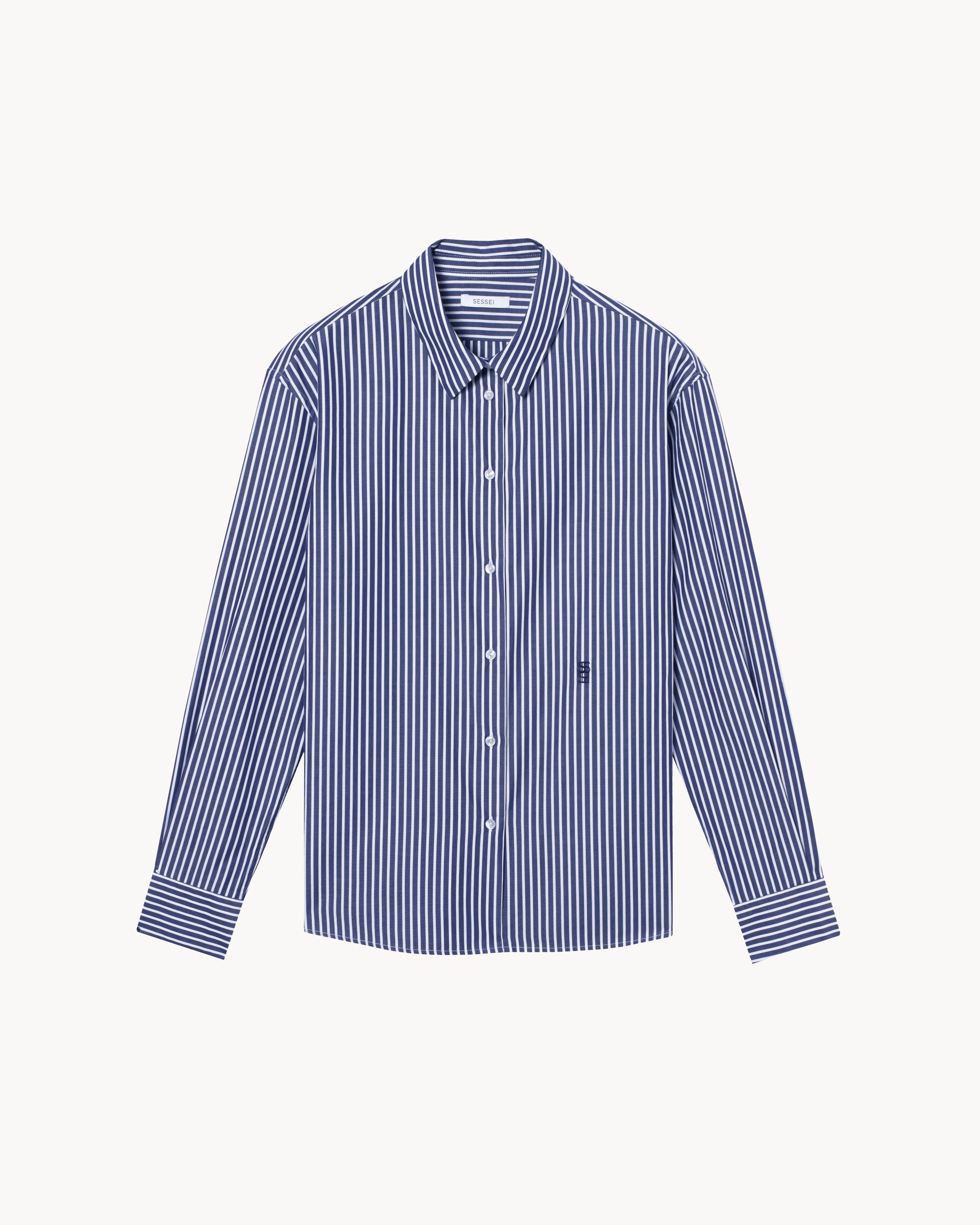 Chemise en popeline de coton à rayures bleu marine