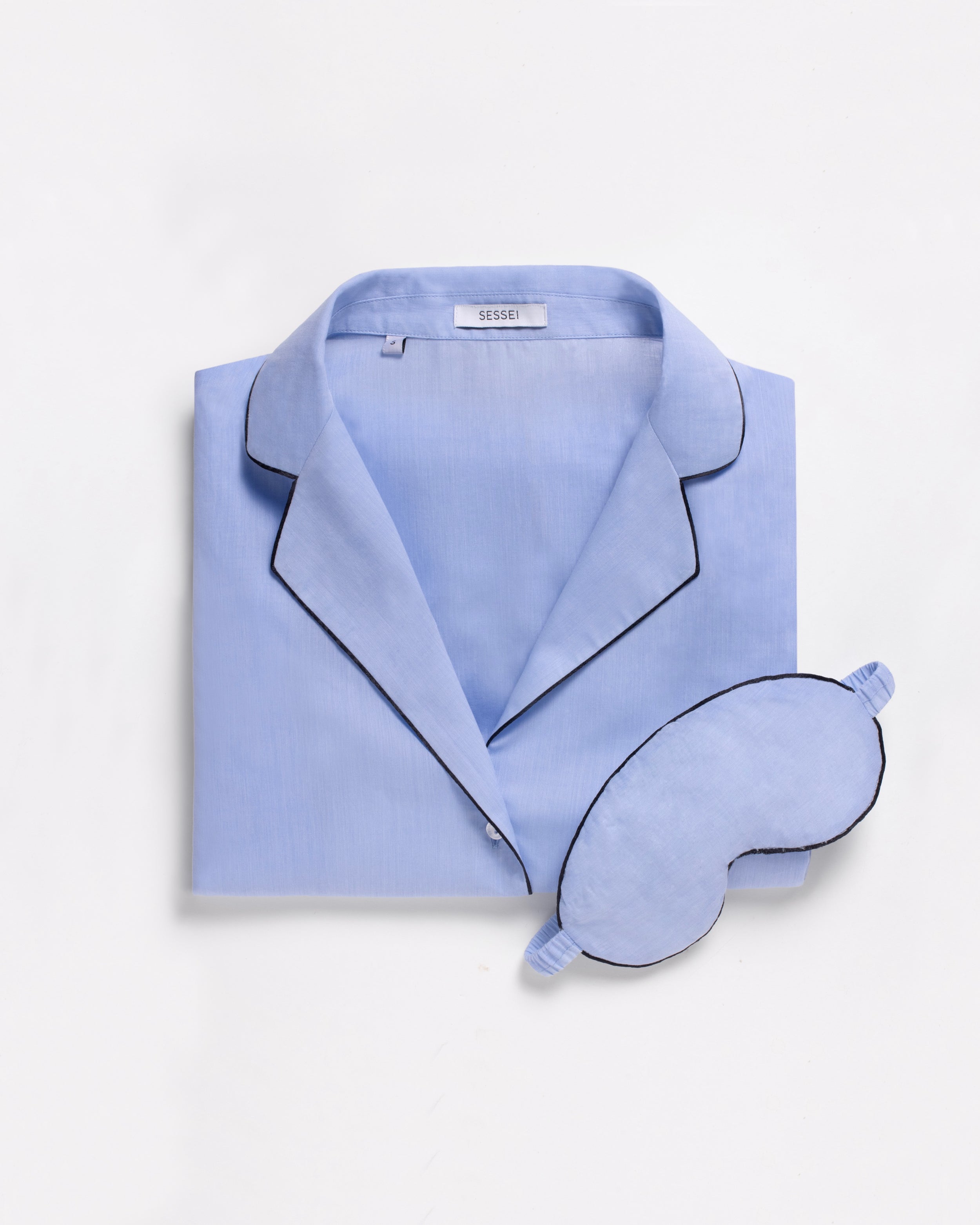 Pyjama et masque de nuit en voile de coton bleu ciel