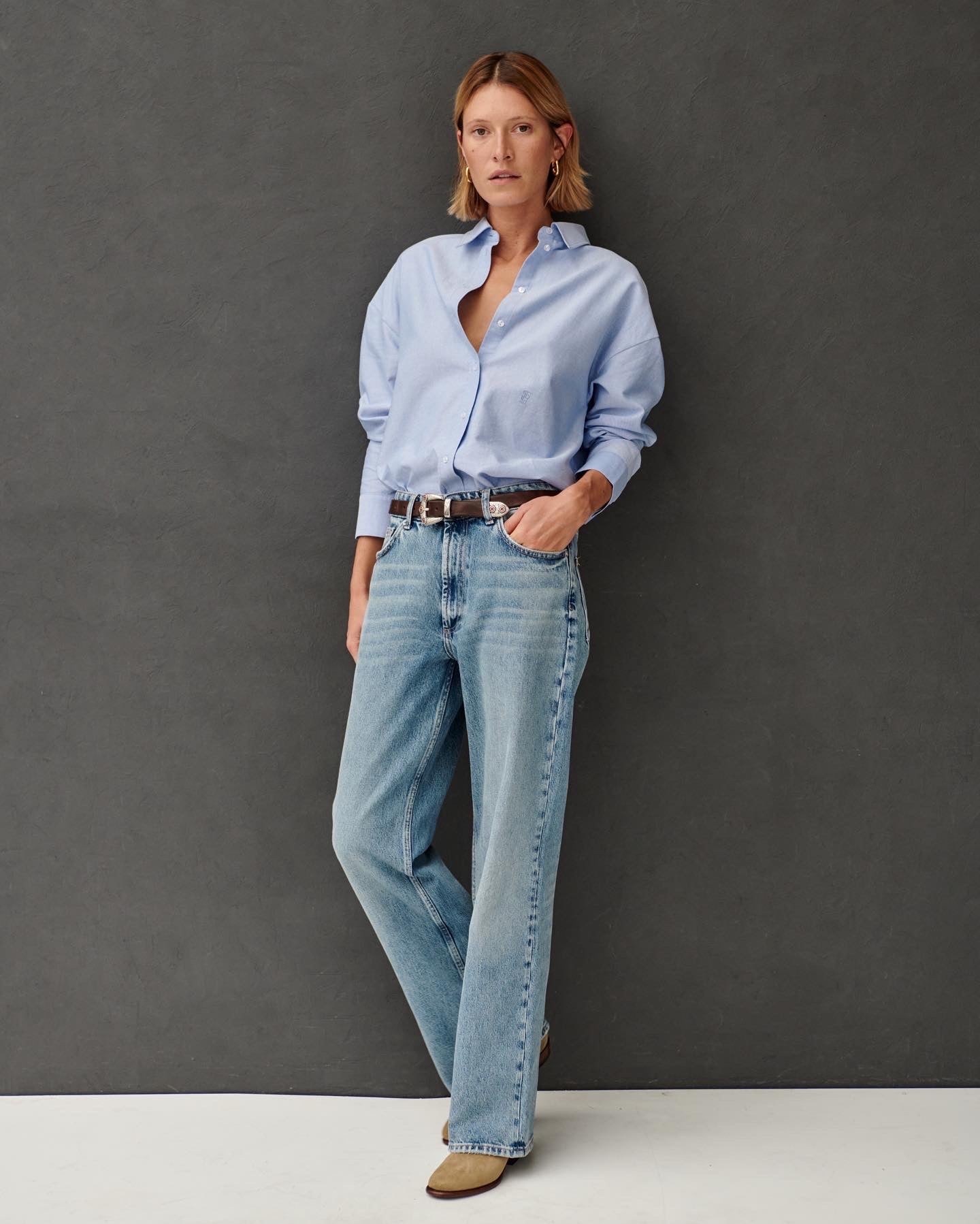 Chemise en coton Oxford bleu ciel