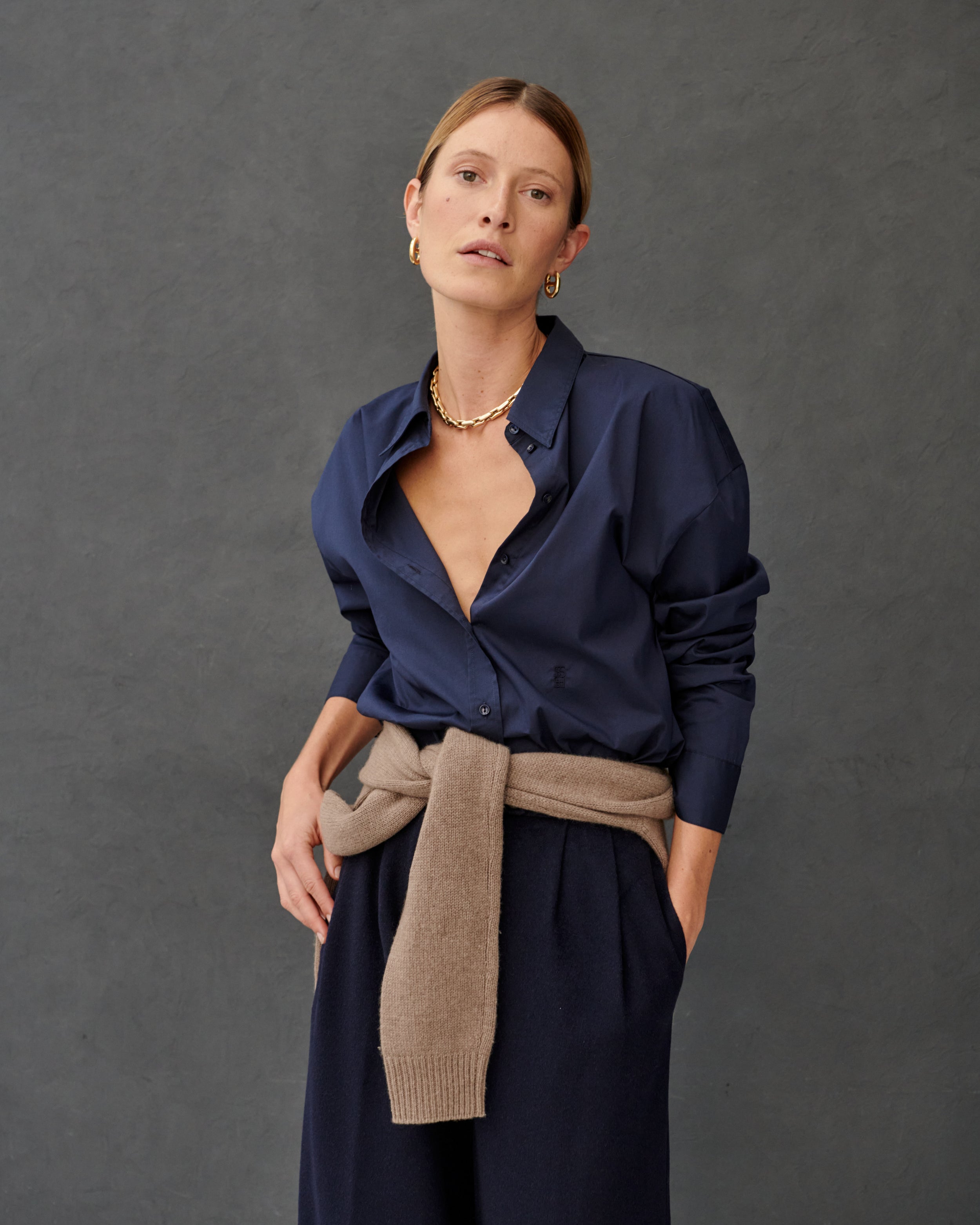 Chemise oversize en popeline de coton bleu marine