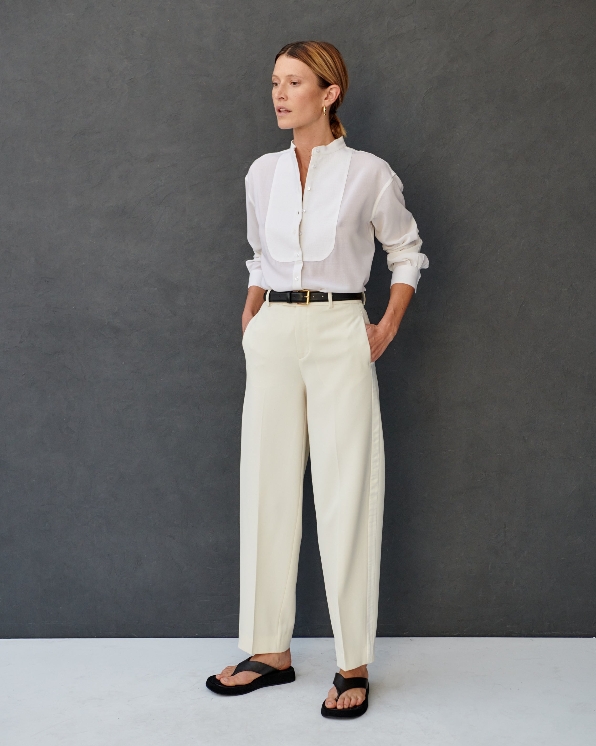 Chemise en gaze de laine ivoire à plastron