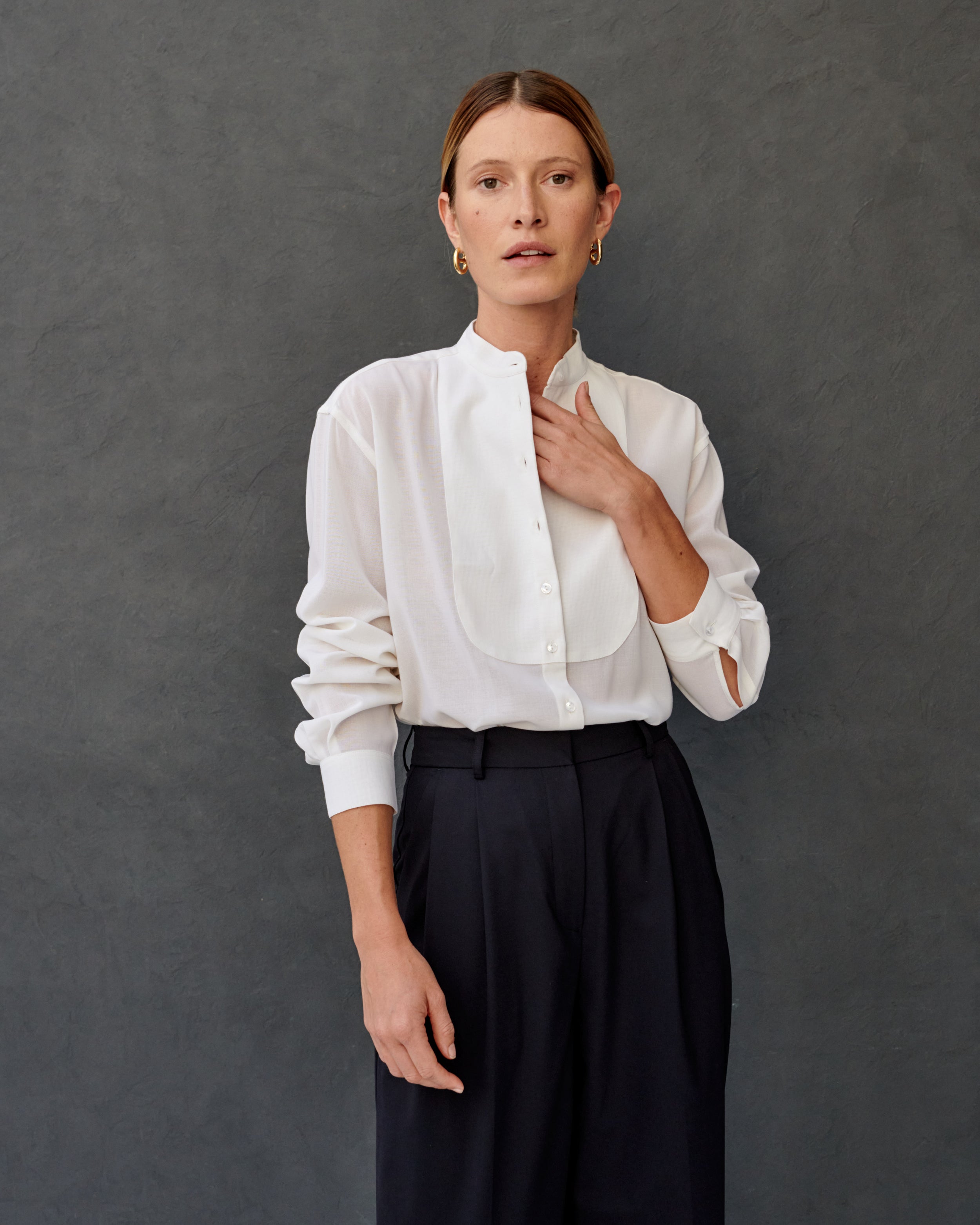 Chemise en gaze de laine ivoire à plastron