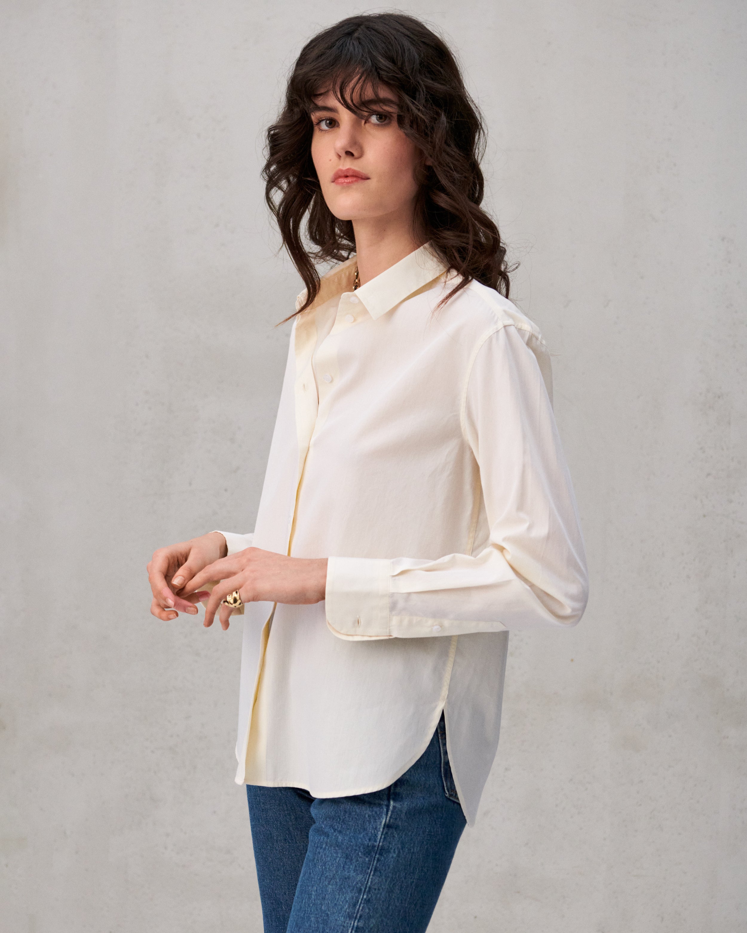 Chemise en popeline de coton jaune pâle