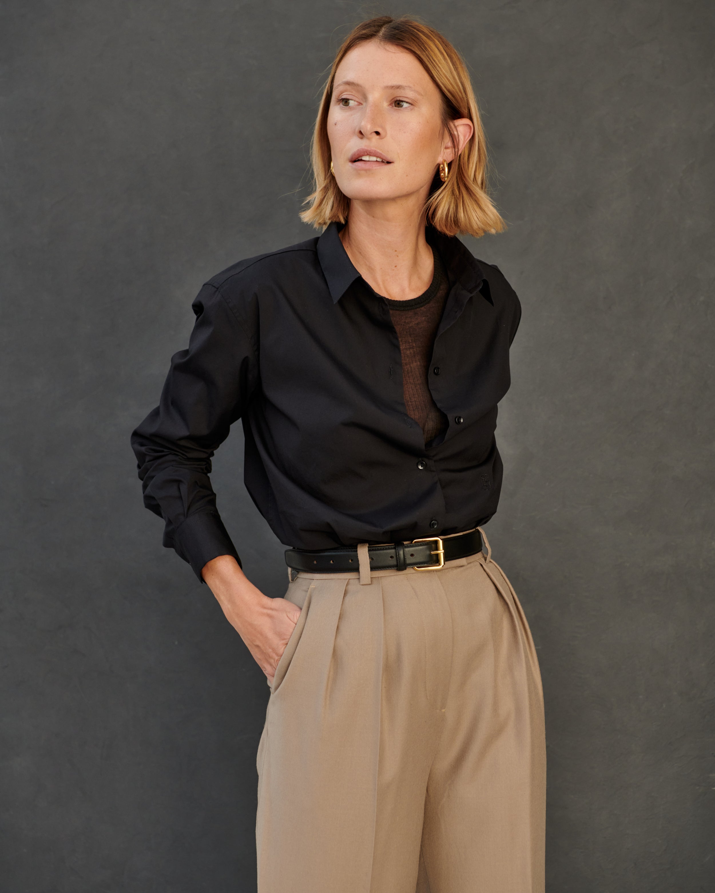 Chemise en popeline de coton noire