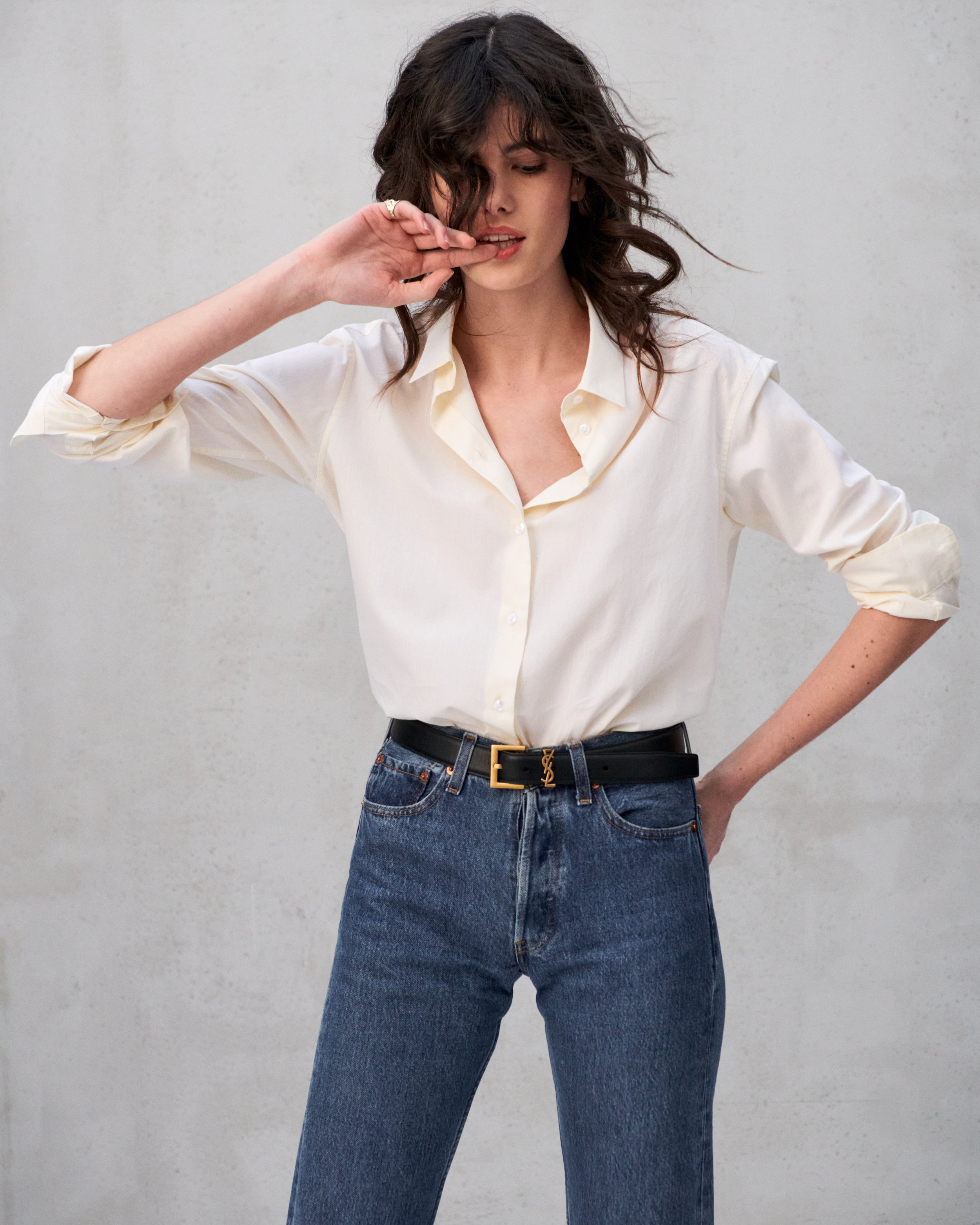 Chemise en popeline de coton jaune pâle