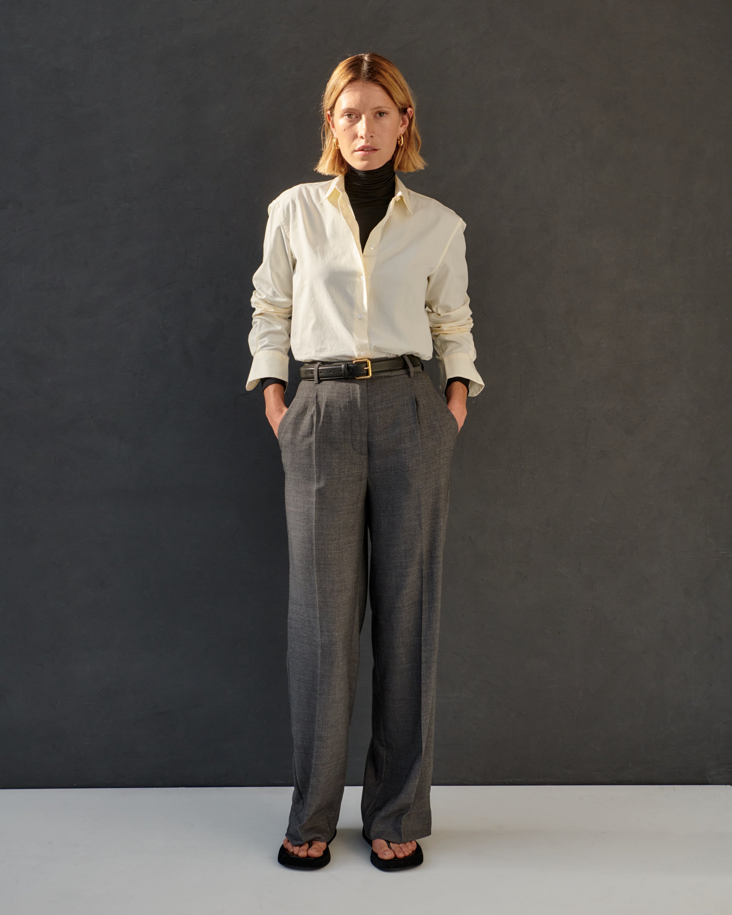 Chemise en popeline de coton jaune pâle