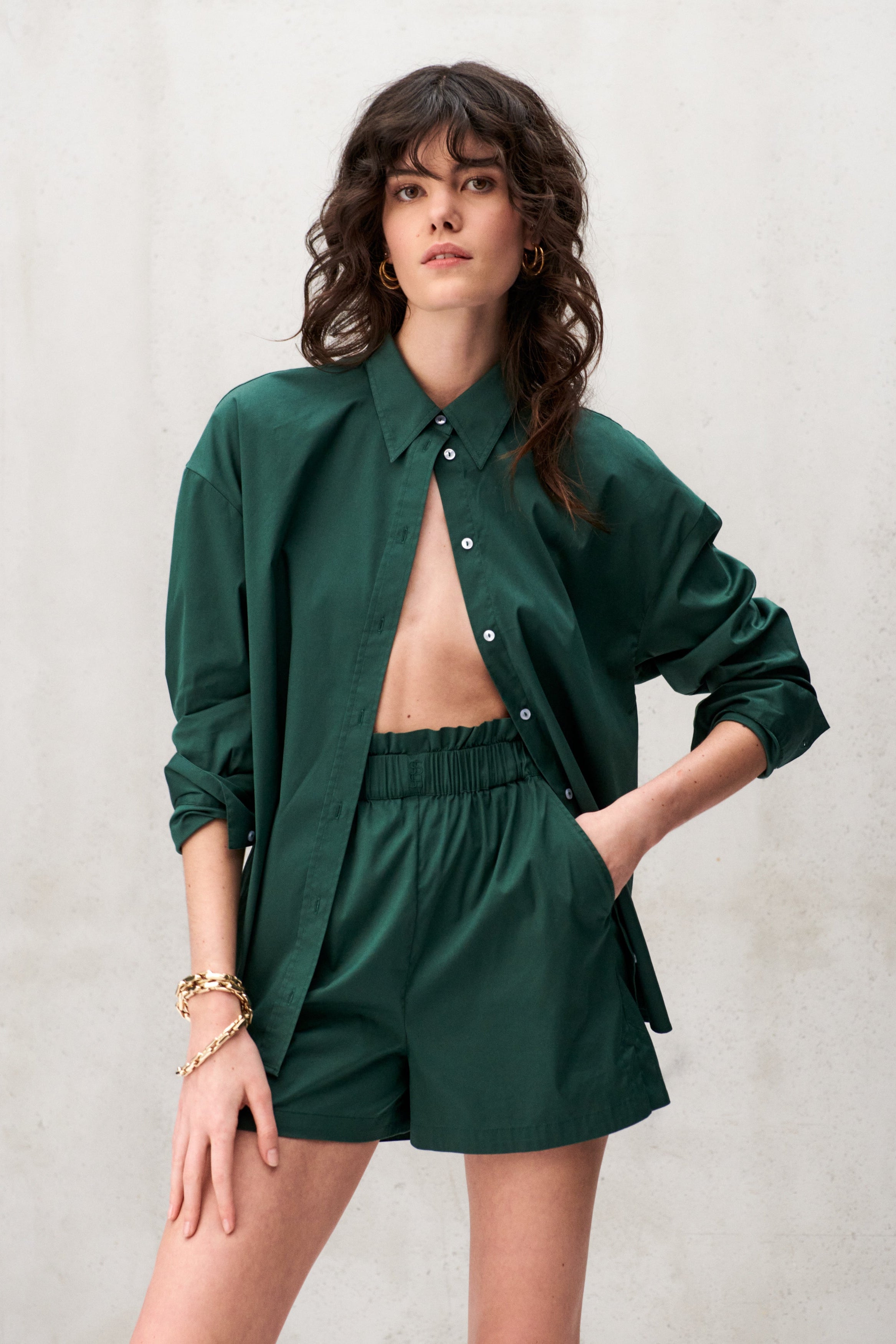 Short en popeline de coton vert sapi