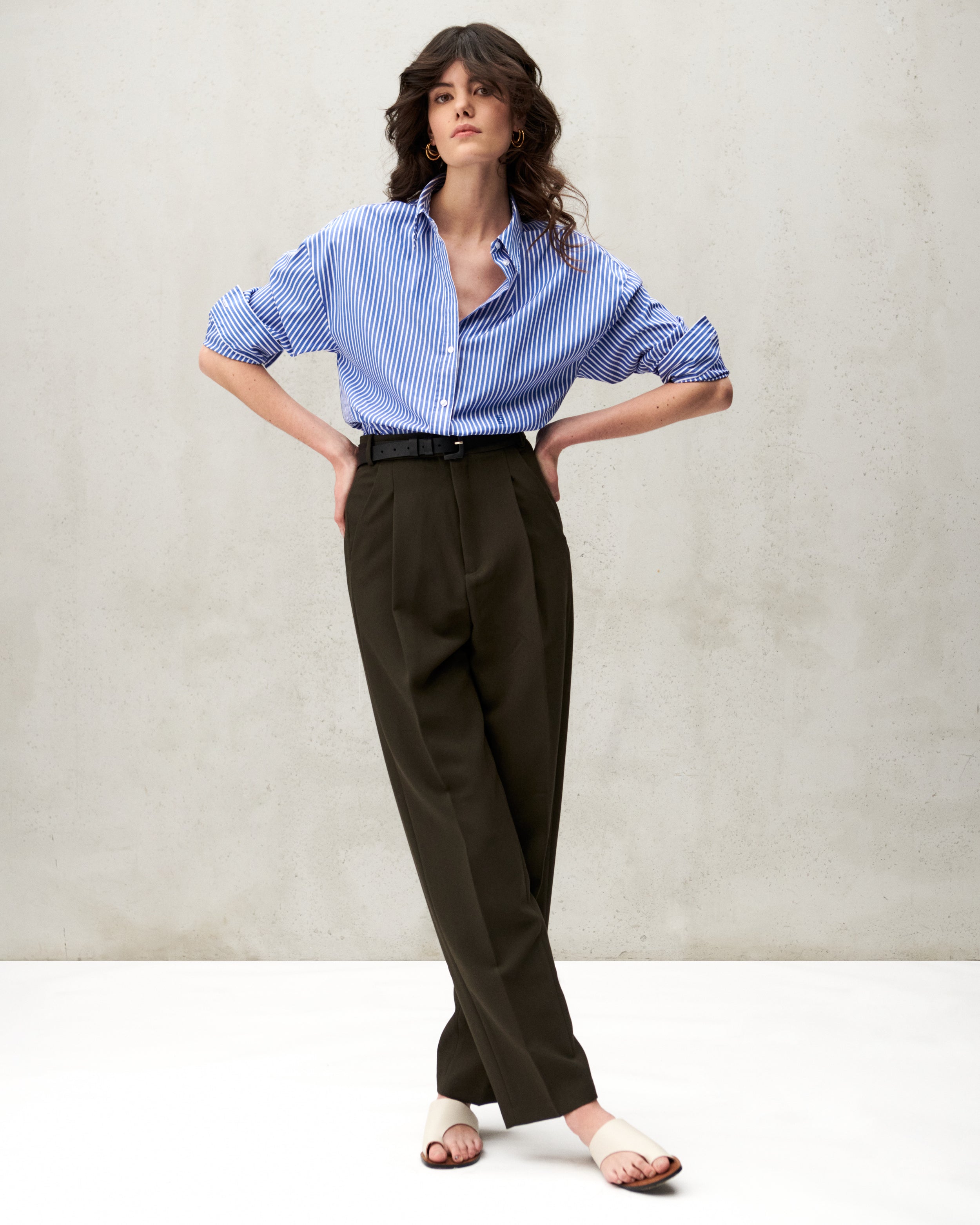 Chemise oversize en popeline de coton à rayures bleu marine