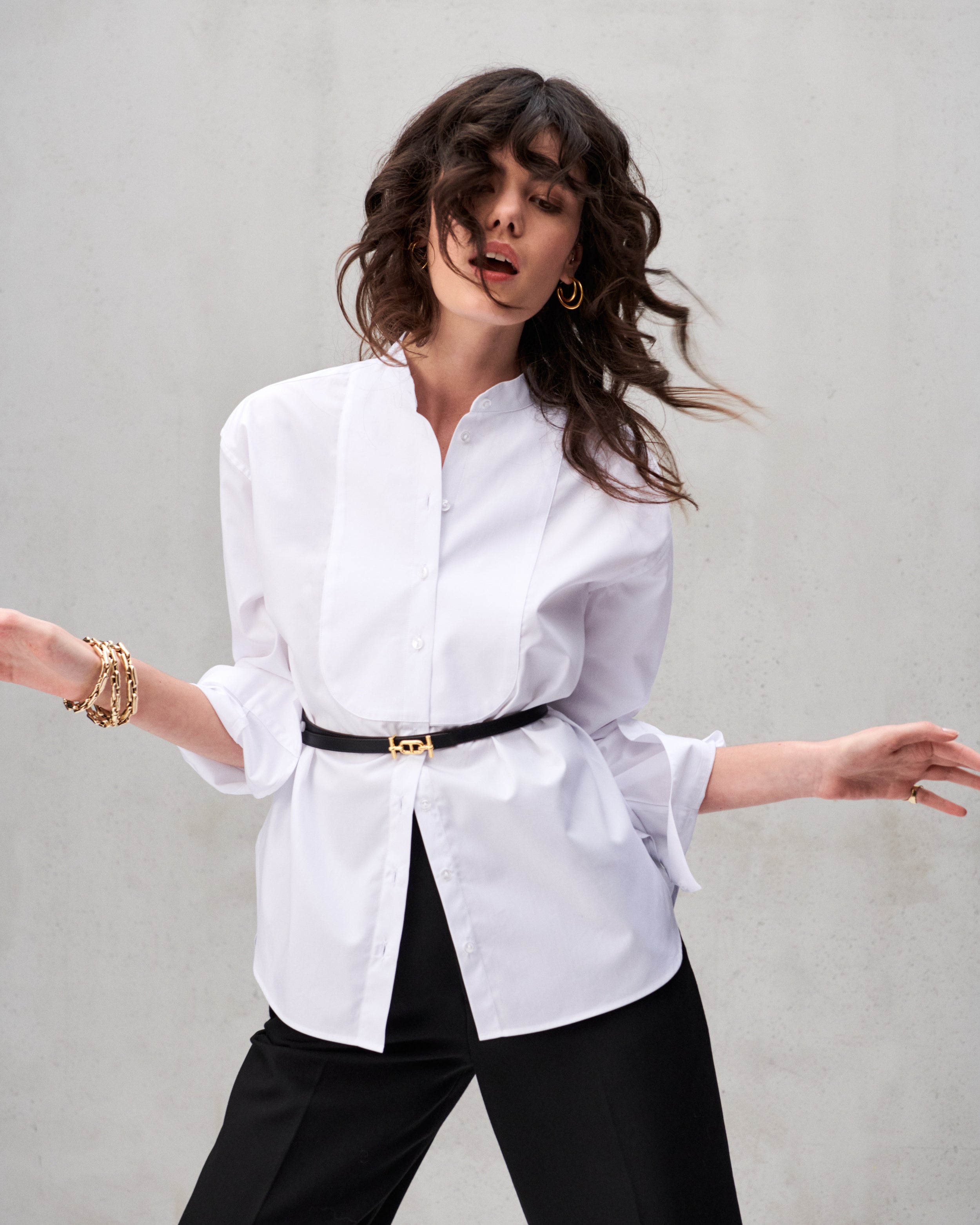 Chemise en popeline de coton blanche à plastron