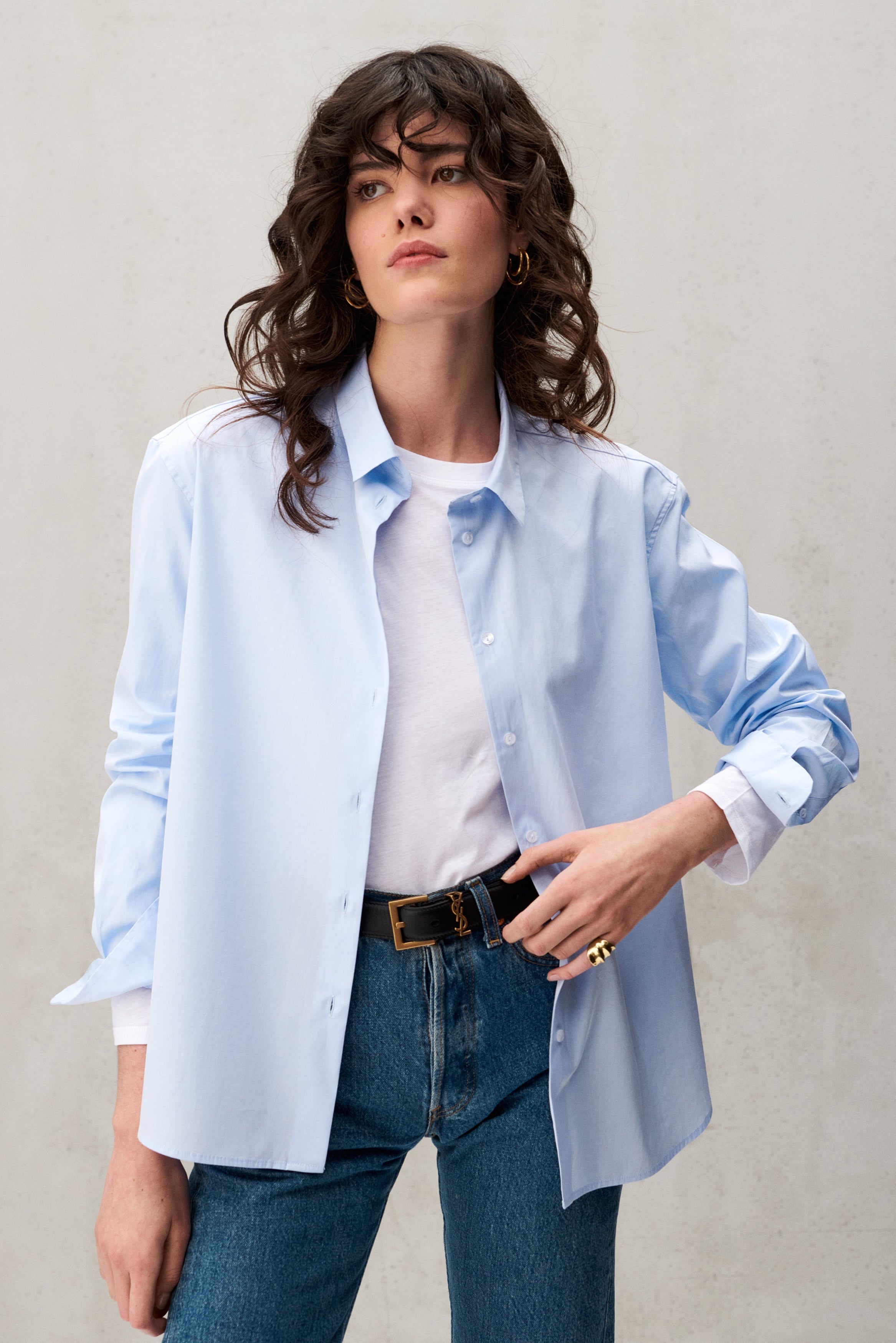 Chemise en popeline de coton bleu ciel