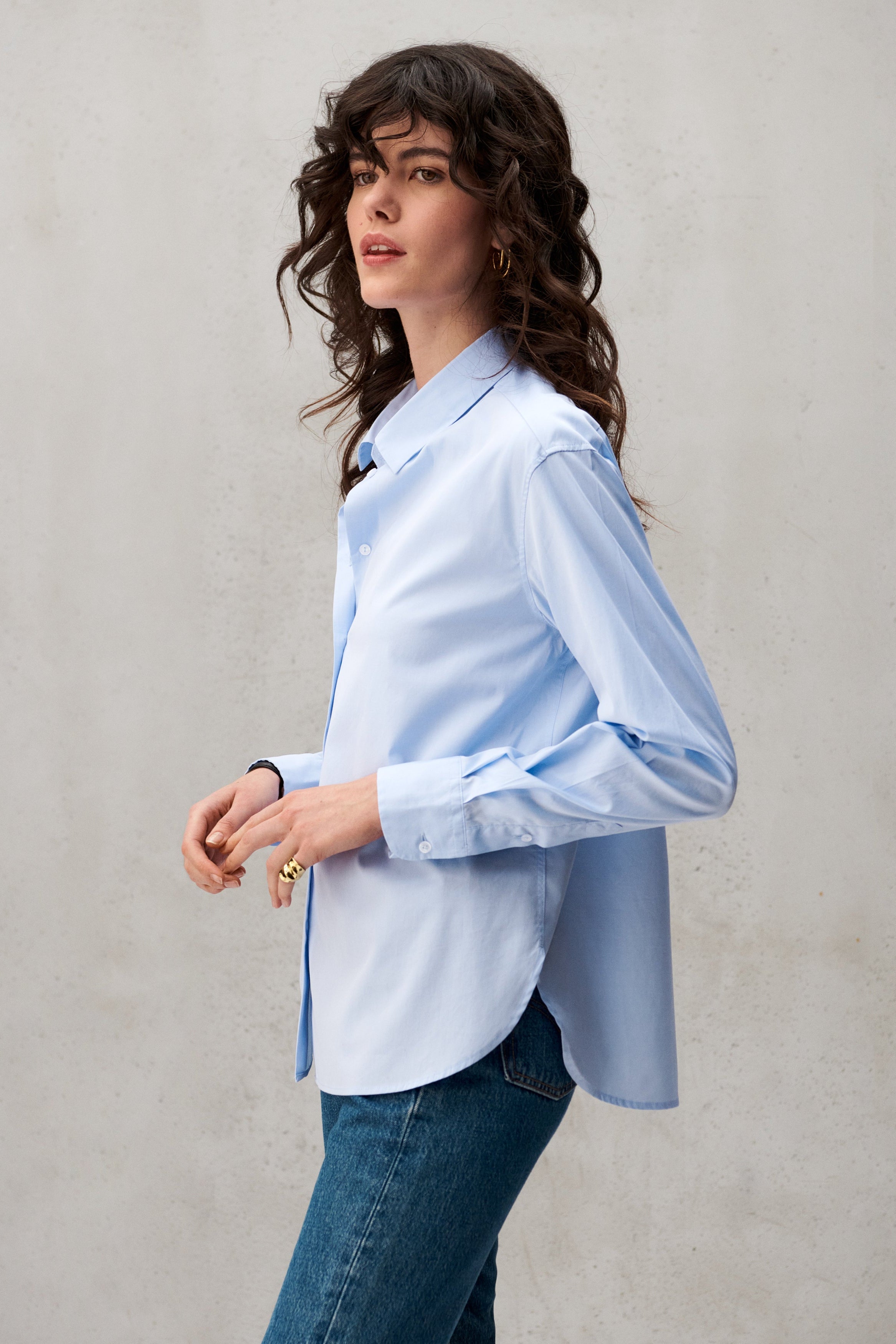 Chemise en popeline de coton bleu ciel