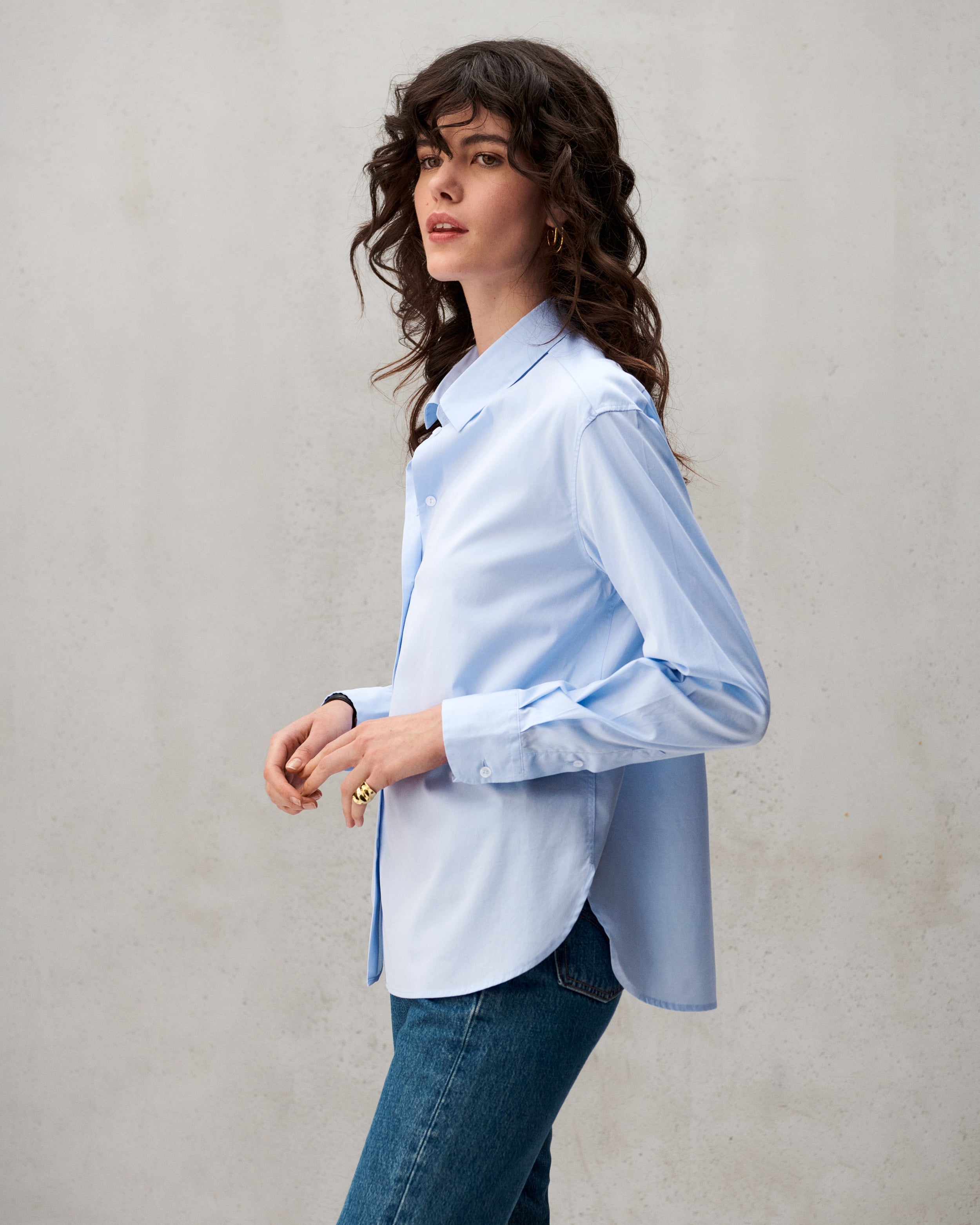 Chemise en popeline de coton bleu ciel