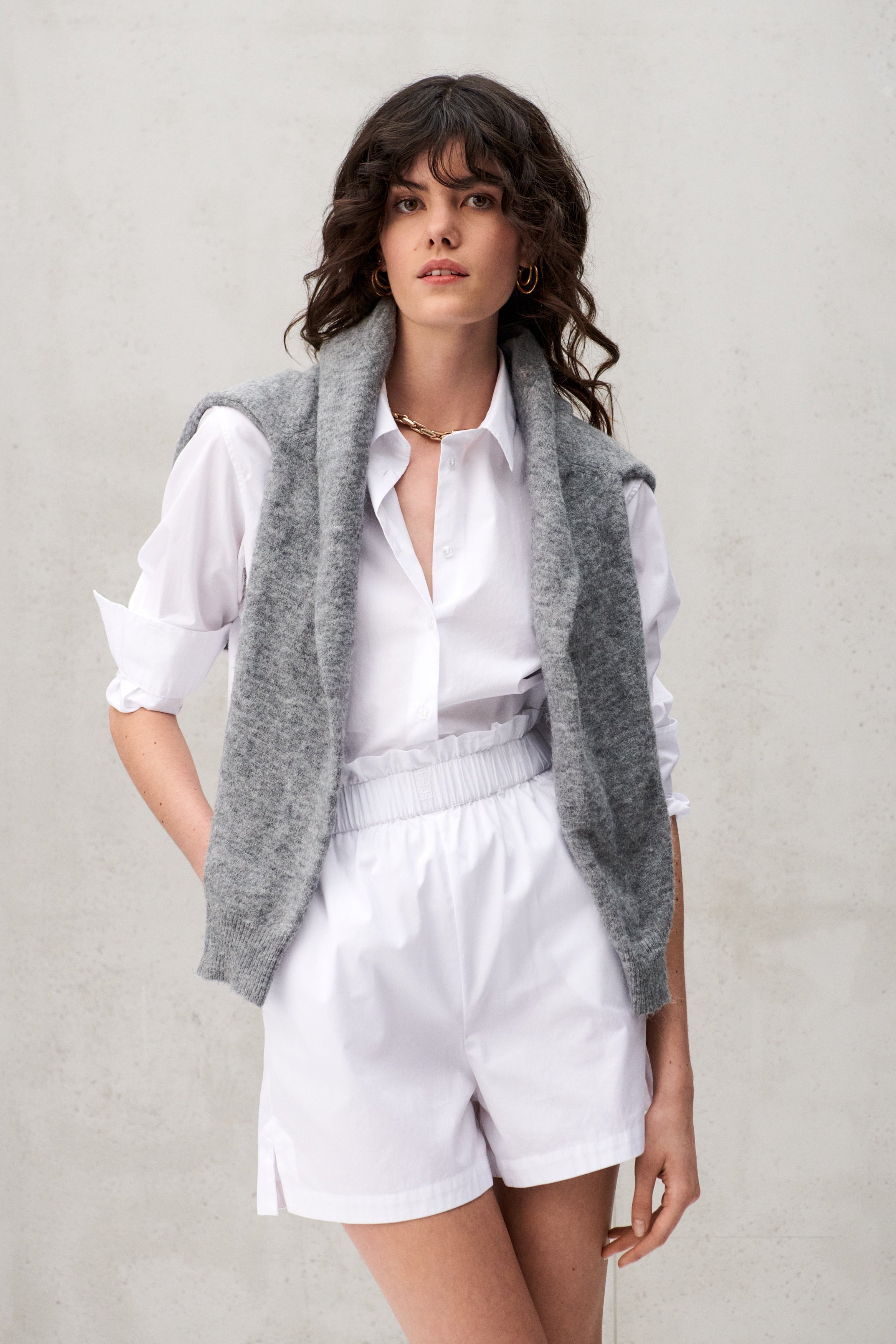 Short en popeline de coton blanc