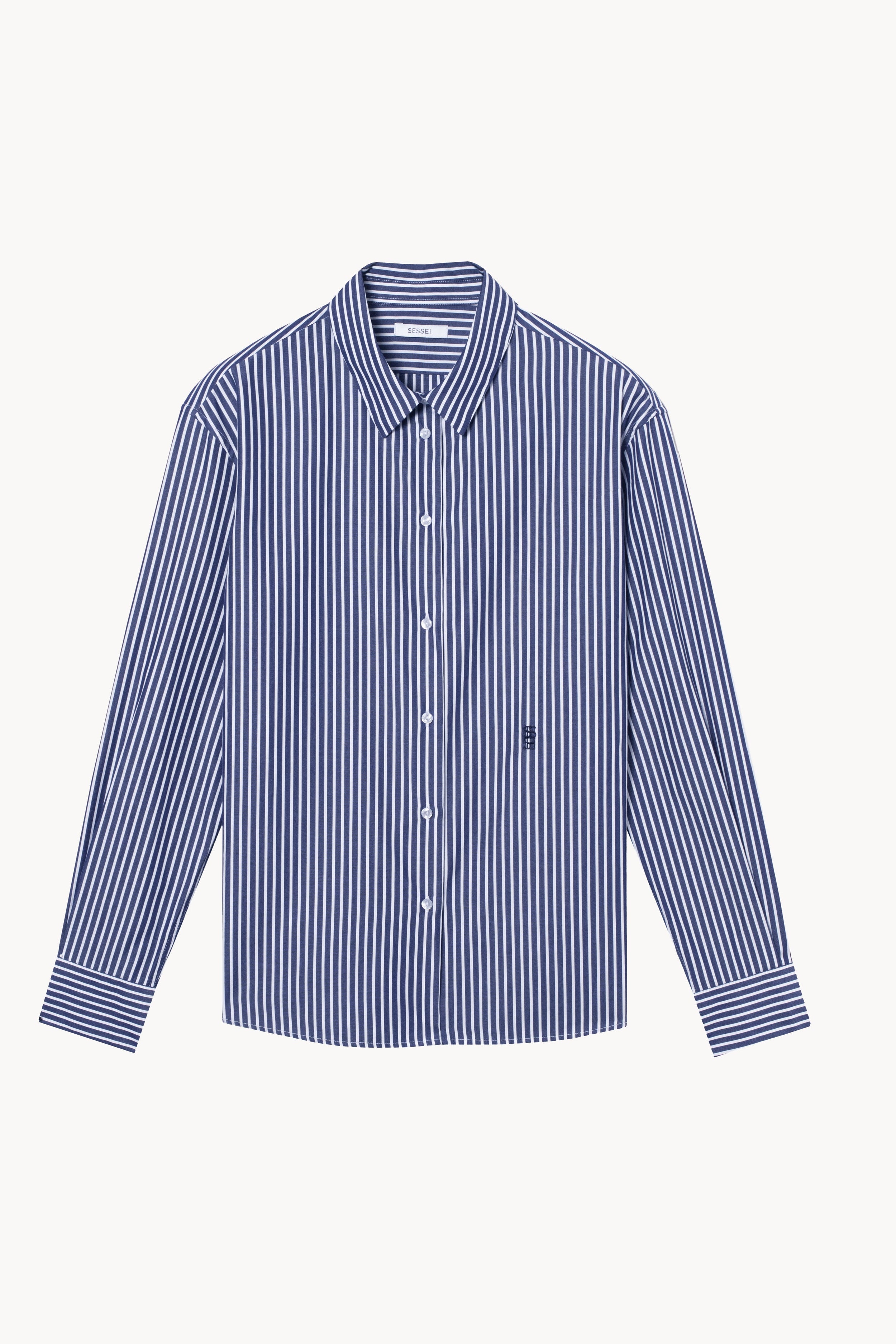 Chemise en popeline de coton à rayures bleu marine