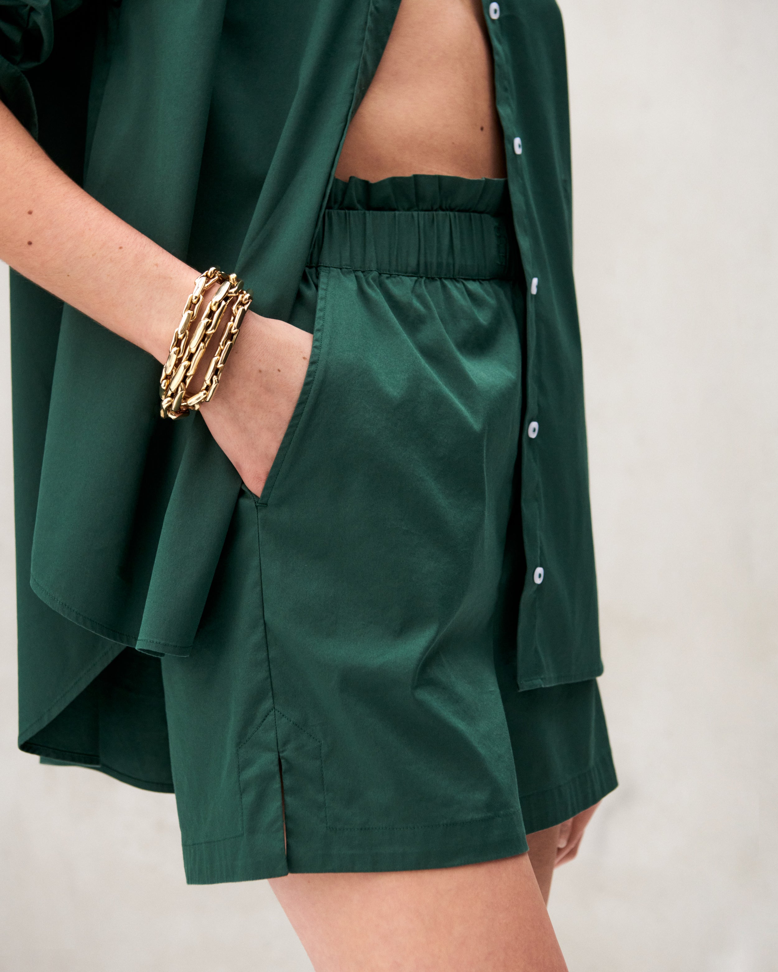 Short en popeline de coton vert sapi